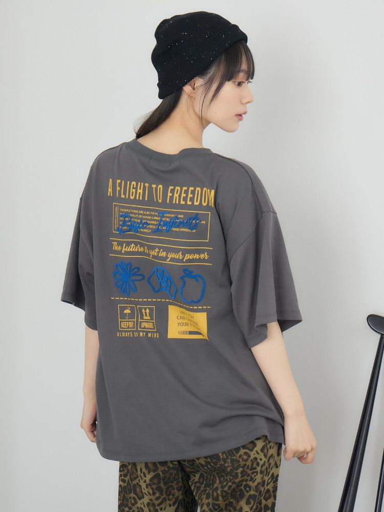 レトロガール RETRO GIRL ブラシ刺繍BIGTEE （GRY2） GRY2