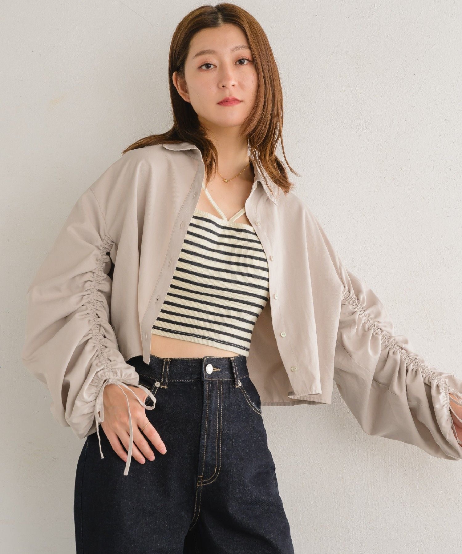 レトロガール RETRO GIRL 起毛袖シャーリングシャツ （ライトベージュ） ライトベージュ