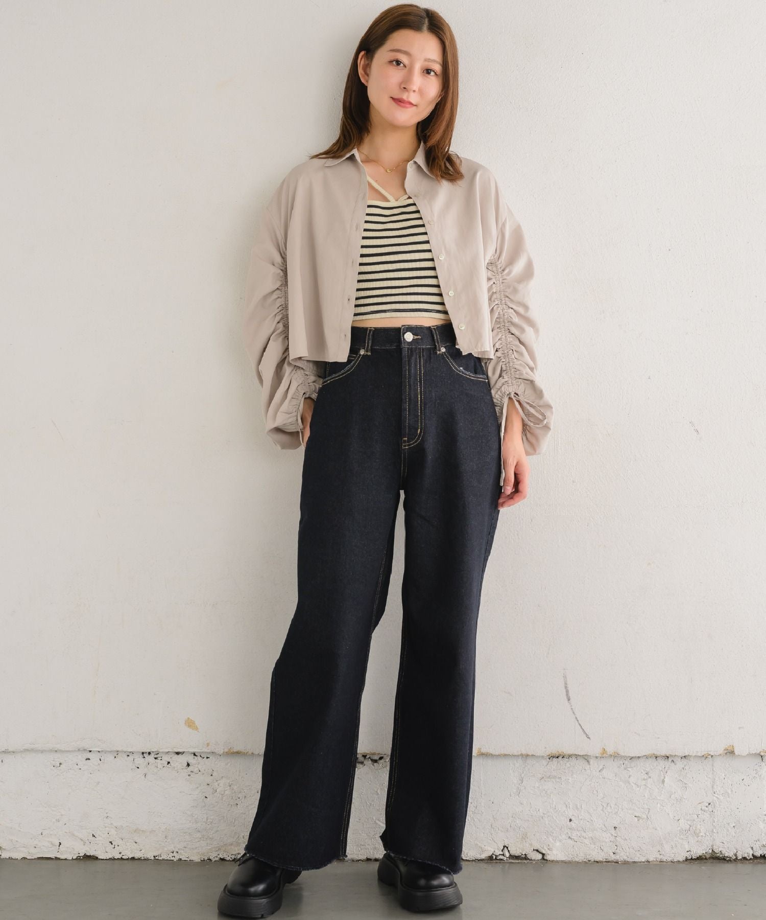 レトロガール RETRO GIRL 起毛袖シャーリングシャツ （ライトベージュ） ライトベージュ
