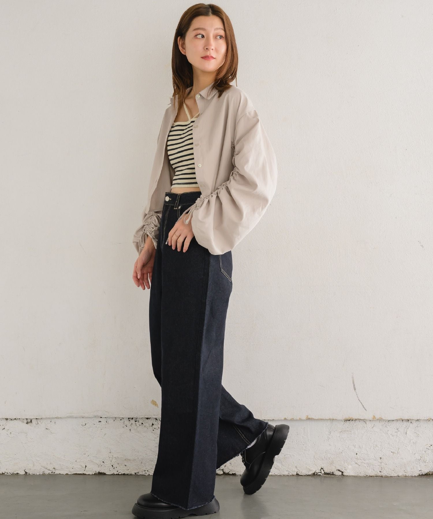 レトロガール RETRO GIRL 起毛袖シャーリングシャツ （ライトベージュ） ライトベージュ