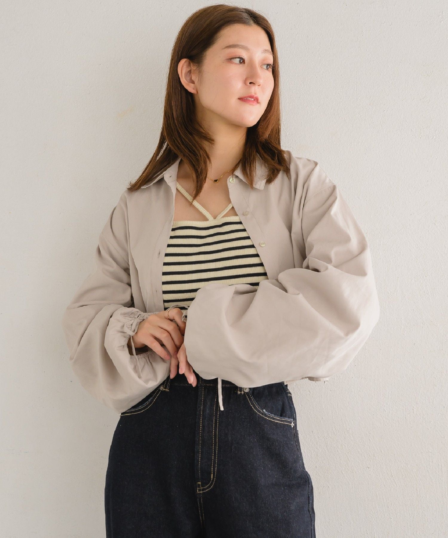レトロガール RETRO GIRL 起毛袖シャーリングシャツ （ライトベージュ） ライトベージュ
