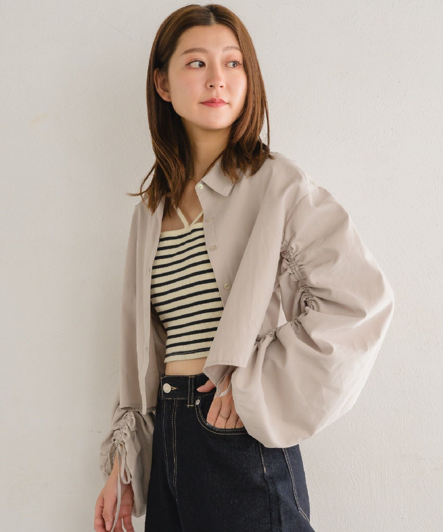 レトロガール RETRO GIRL 起毛袖シャーリングシャツ （ライトベージュ） ライトベージュ