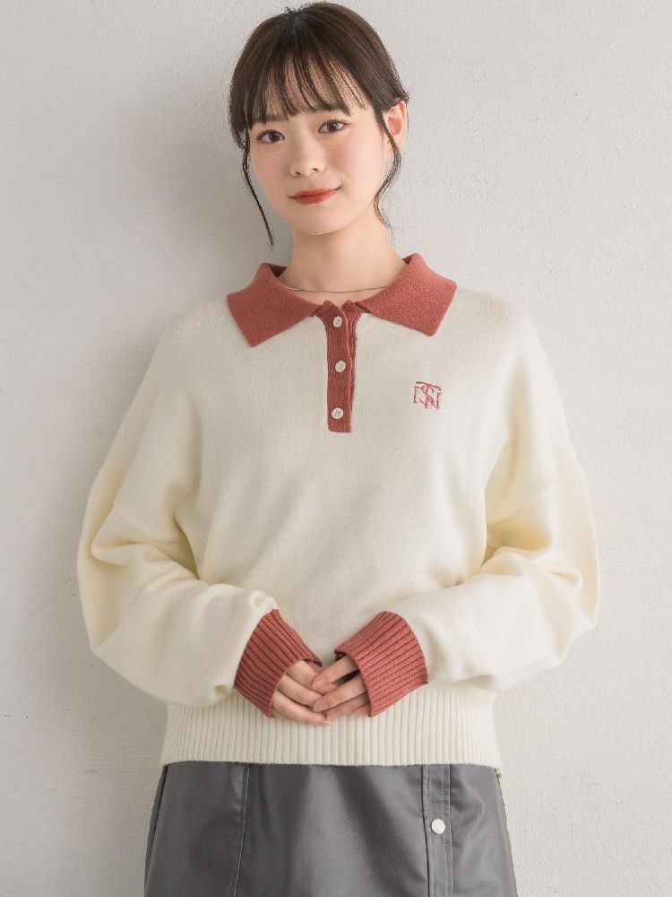 レトロガール RETRO GIRL 胸刺繍ポロNT,WHT4