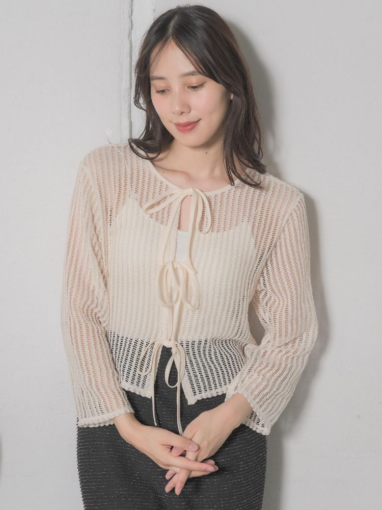 レトロガール RETRO GIRL リボンメッシュカーデ （GRN0） GRN0