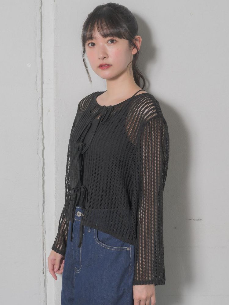 レトロガール RETRO GIRL リボンメッシュカーデ （GRN0） GRN0