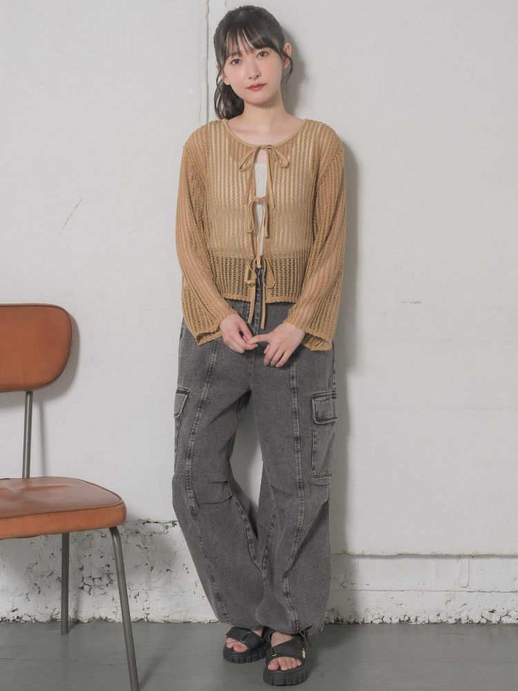 レトロガール RETRO GIRL リボンメッシュカーデ （GRN0） GRN0