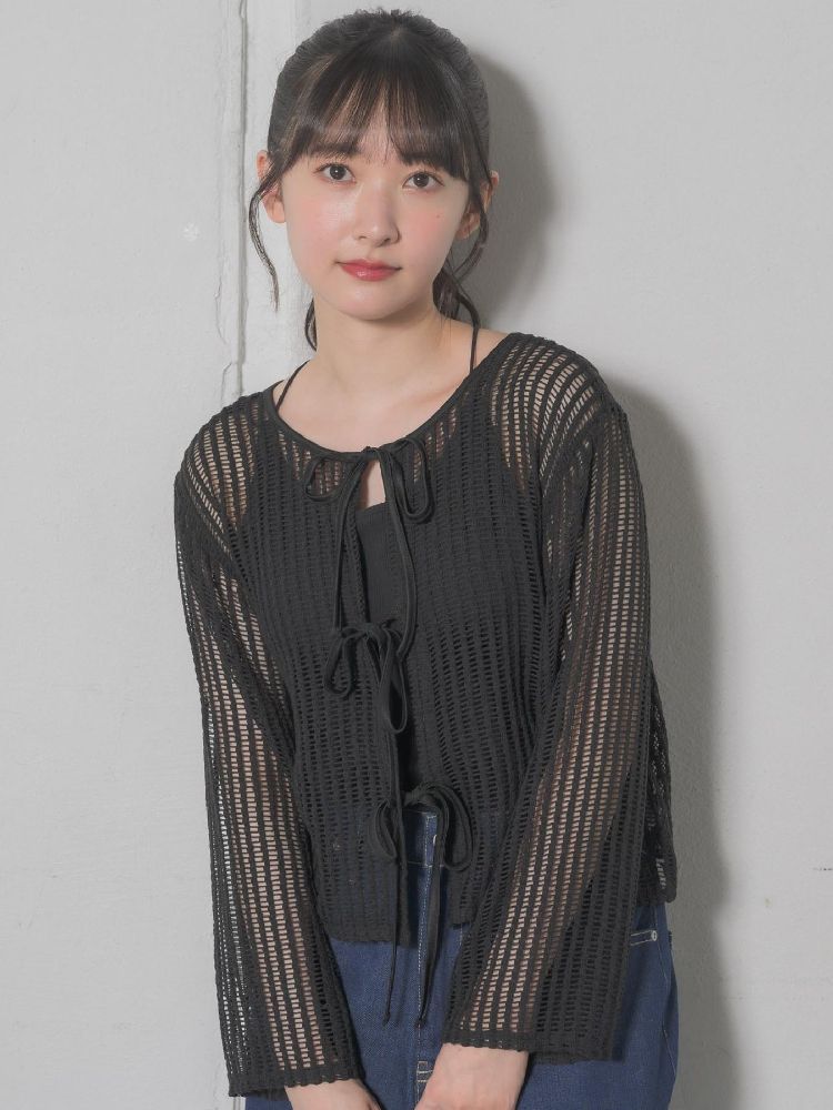 レトロガール RETRO GIRL リボンメッシュカーデ （BLK1） BLK1