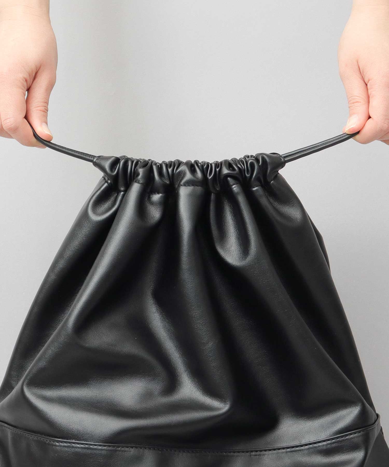 REGiSTA Drawstring Bag Shoulder Bag Synthetic Leather Plain Black