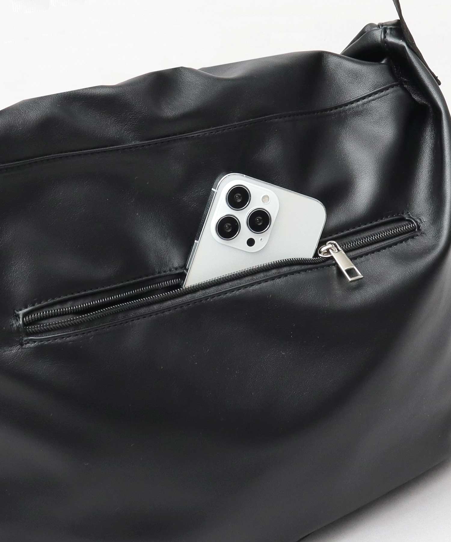 REGiSTA Drawstring Bag Shoulder Bag Synthetic Leather Plain Black