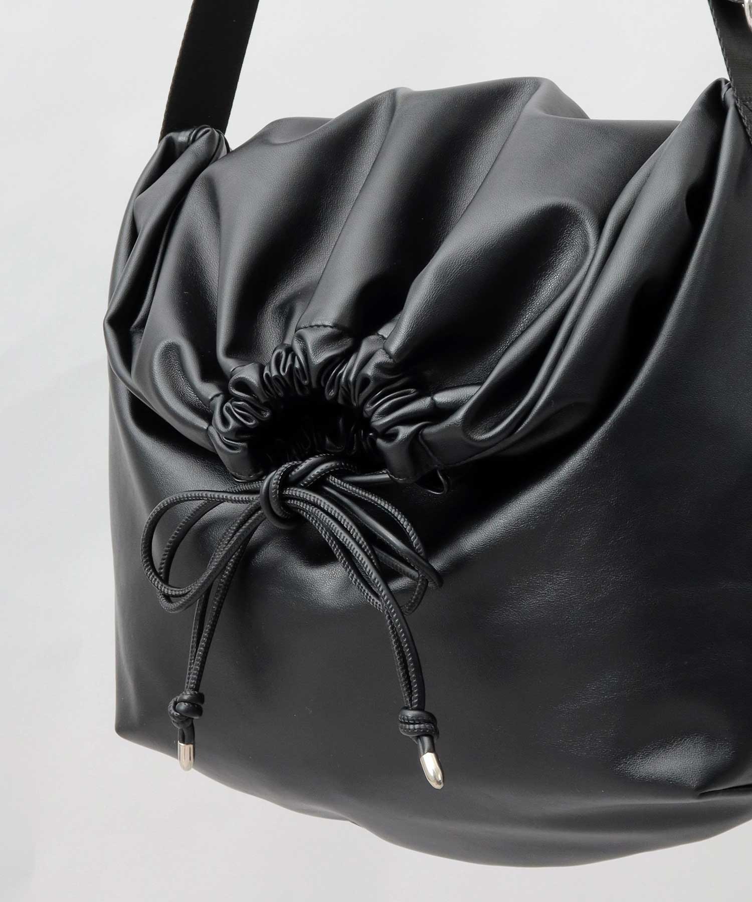 REGiSTA Drawstring Bag Shoulder Bag Synthetic Leather Plain Black