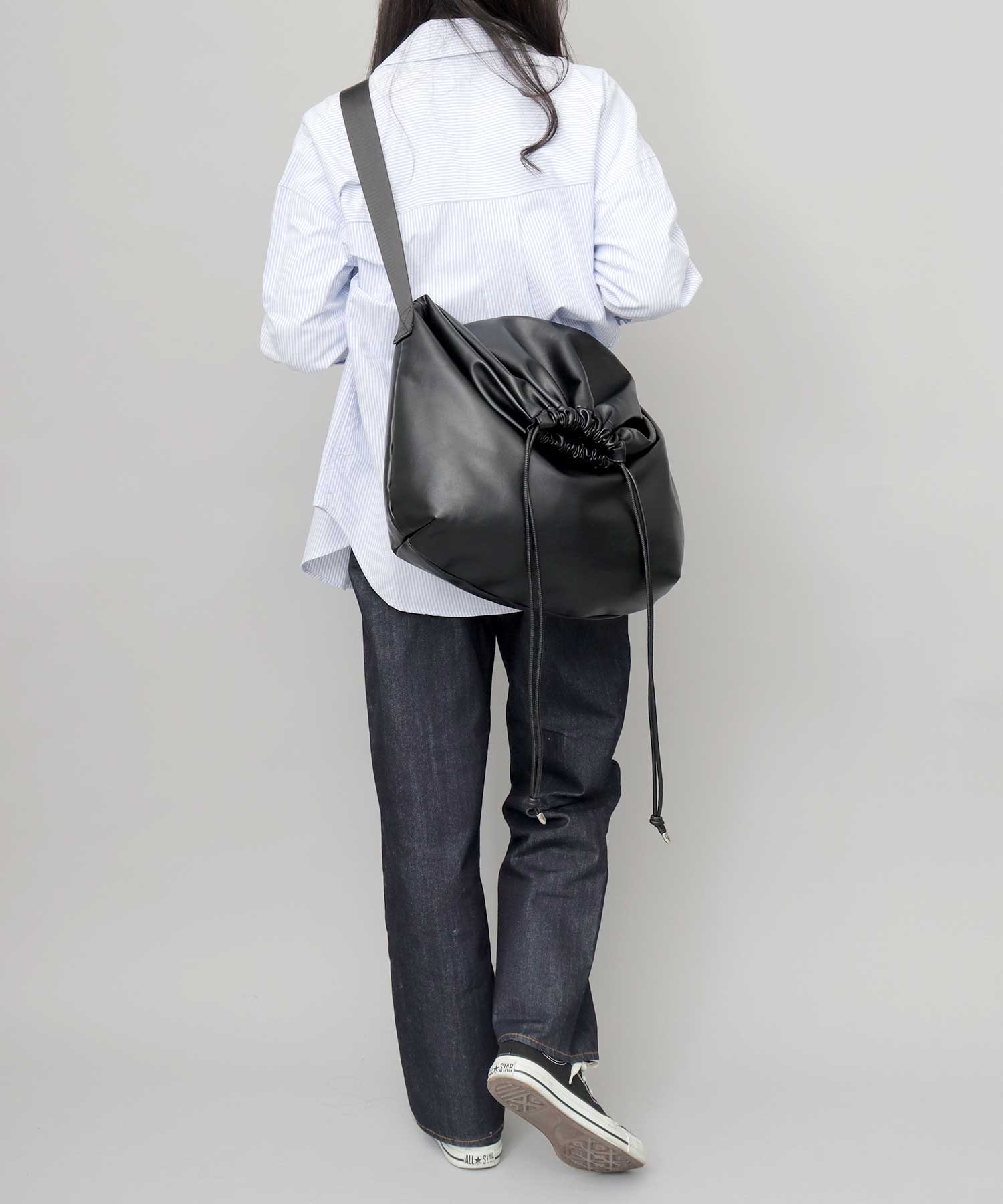 REGiSTA Drawstring Bag Shoulder Bag Synthetic Leather Plain Black