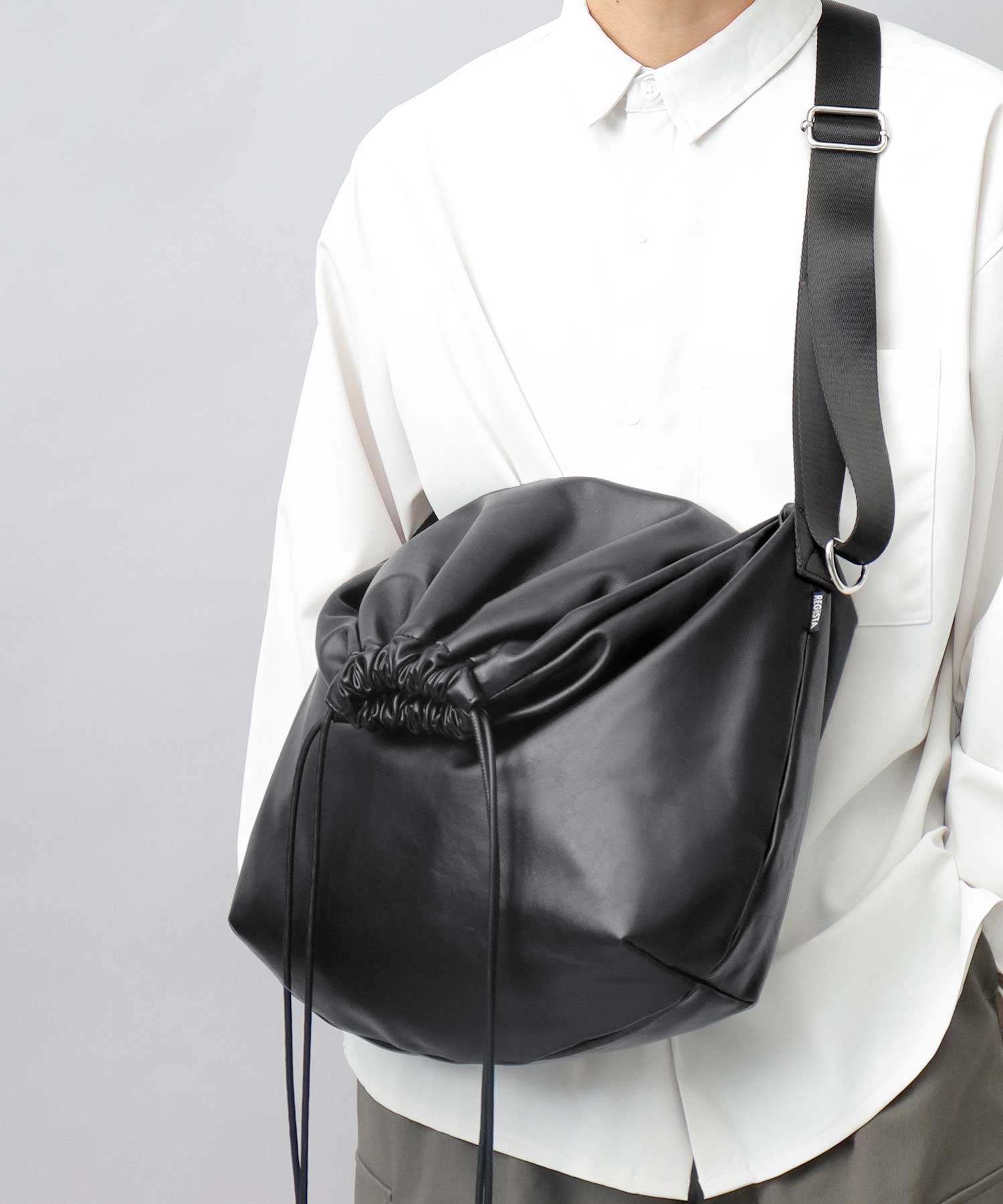 REGiSTA Drawstring Bag Shoulder Bag Synthetic Leather Plain Black