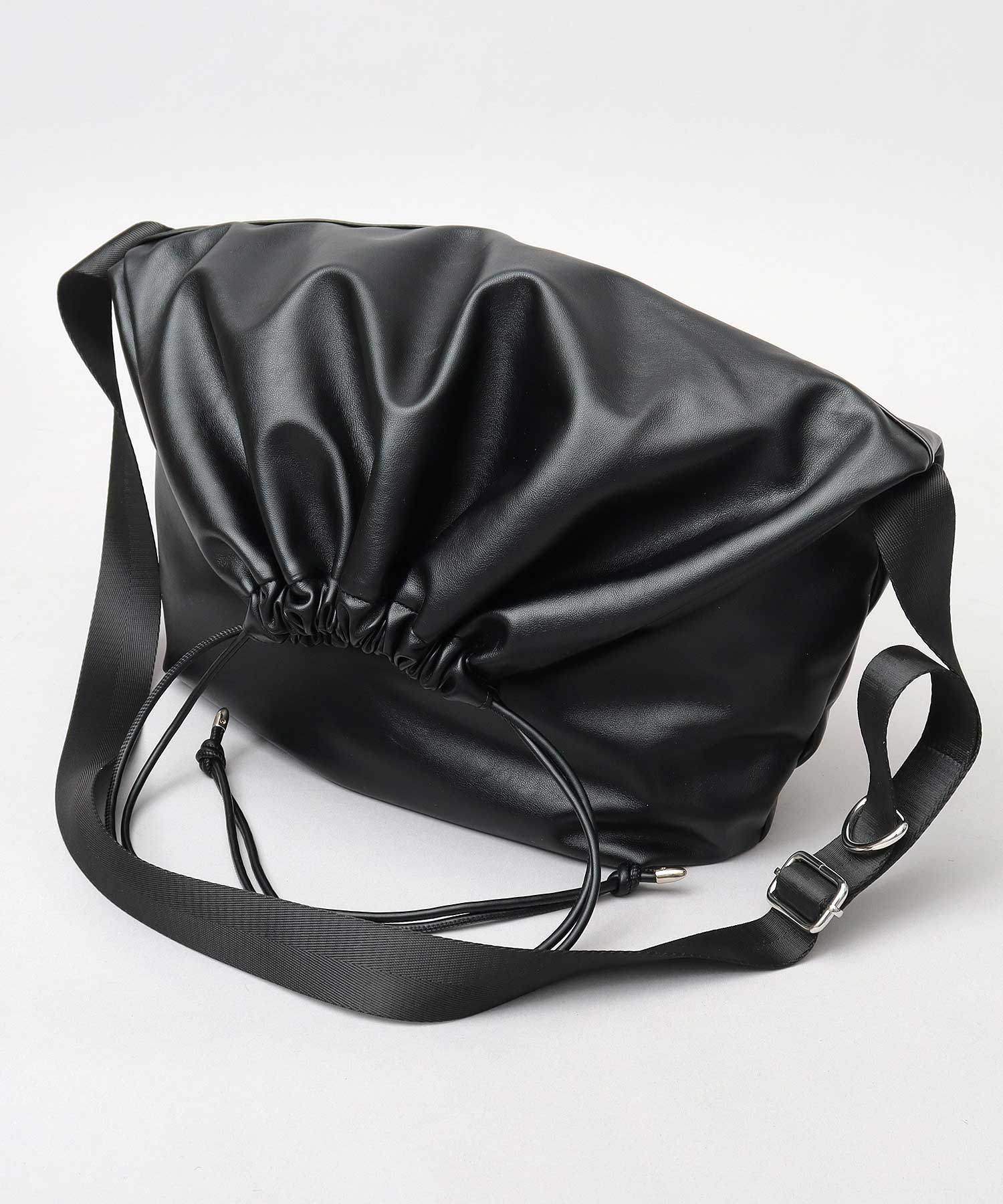 REGiSTA Drawstring Bag Shoulder Bag Synthetic Leather Plain Black