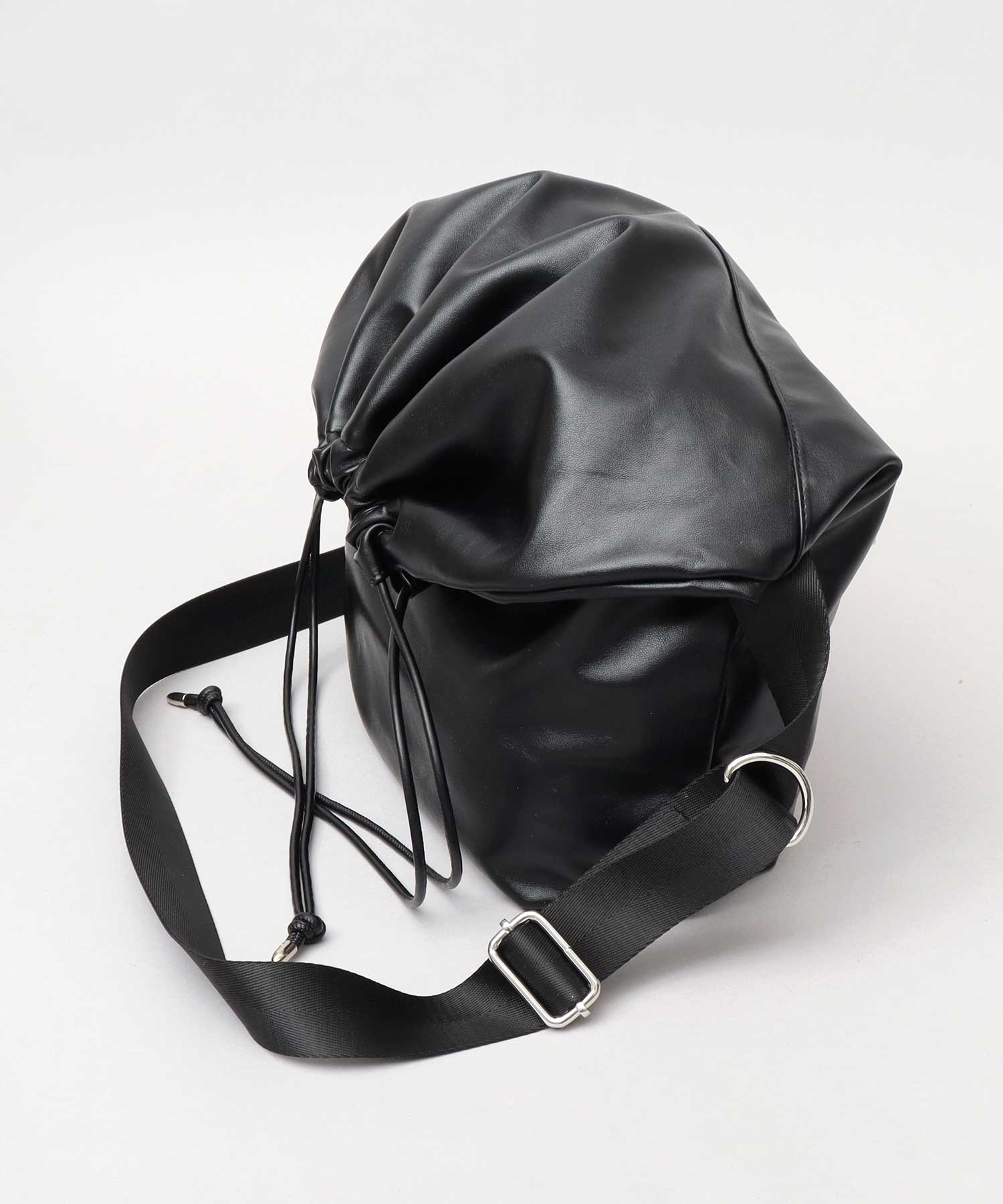 REGiSTA Drawstring Bag Shoulder Bag Synthetic Leather Plain Black