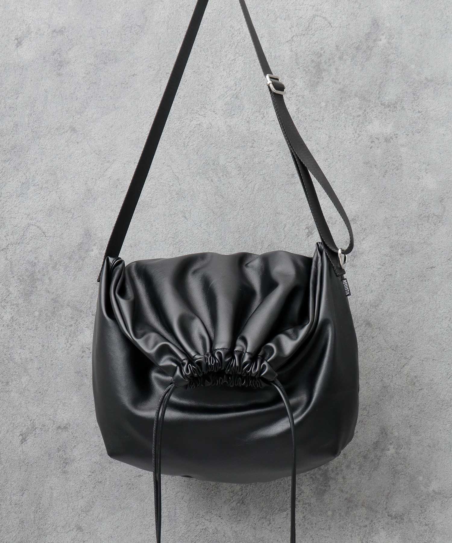 REGiSTA Drawstring Bag Shoulder Bag Synthetic Leather Plain Black
