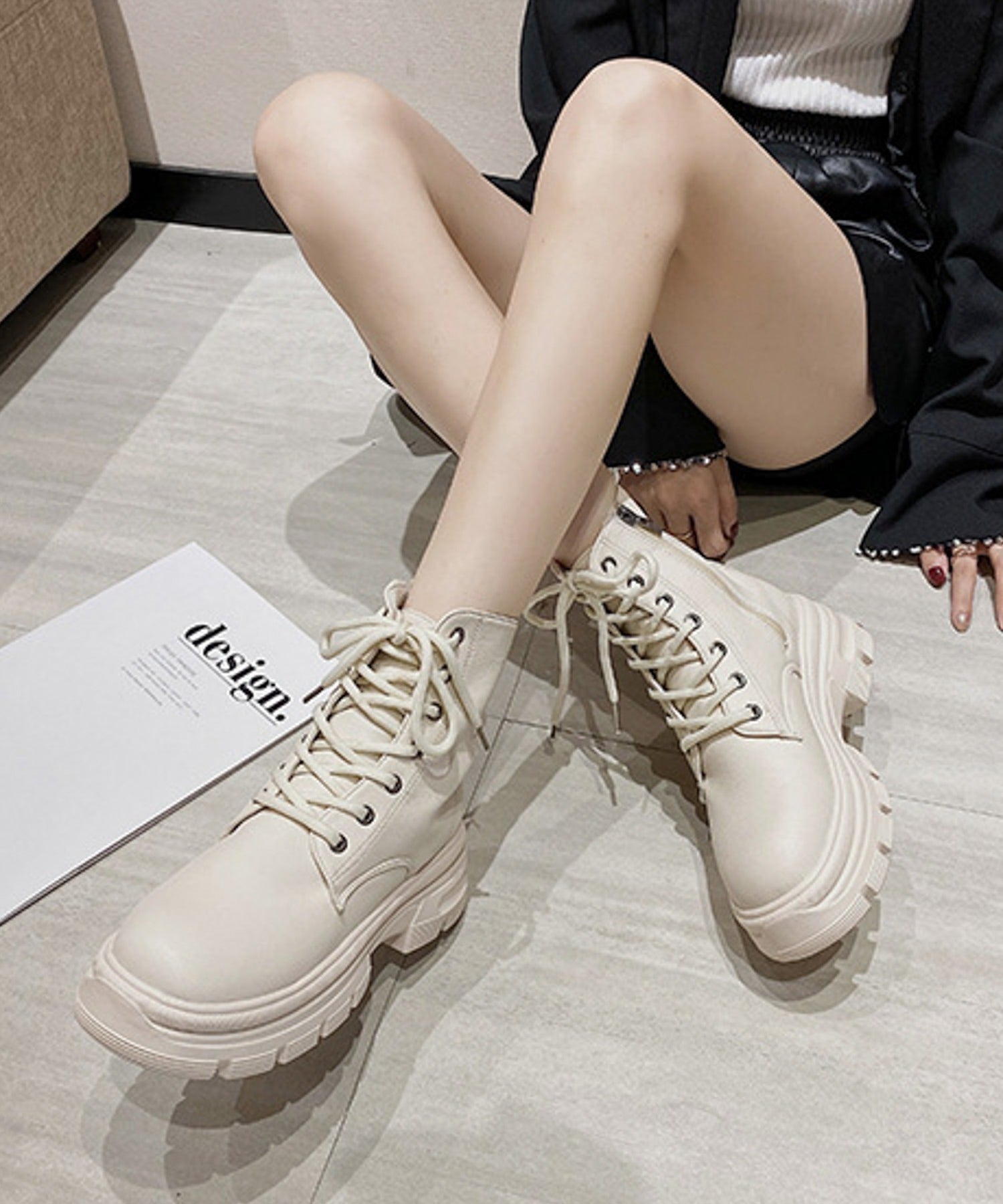 AR/MG 【Un】【LA2317sho】【it】【Lilamusant】 Thick-soled Track Sole Lace-up Boots Platform