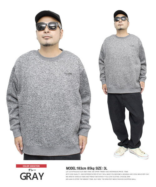 One Colors FIRST DOWN Knit Fleece Sweat Men's Large Size Brushed Back Logo Print Crew Neck Trainer Tops Sweat