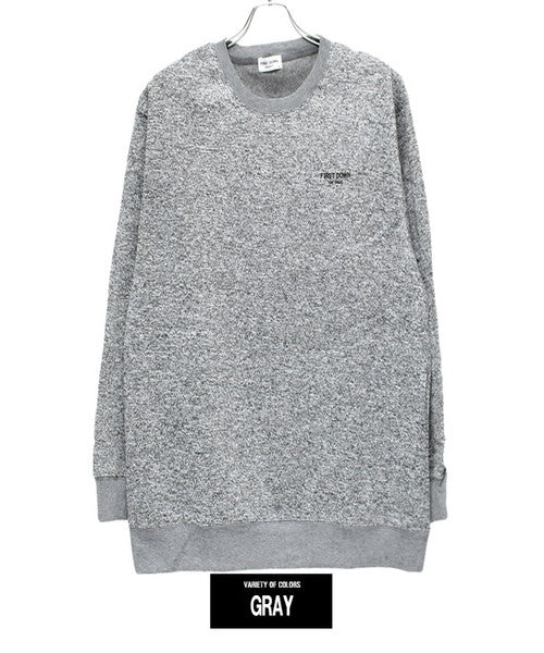 One Colors FIRST DOWN Knit Fleece Sweat Men's Large Size Brushed Back Logo Print Crew Neck Trainer Tops Sweat