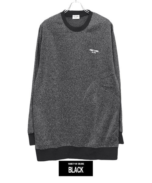 One Colors FIRST DOWN Knit Fleece Sweat Men's Large Size Brushed Back Logo Print Crew Neck Trainer Tops Sweat