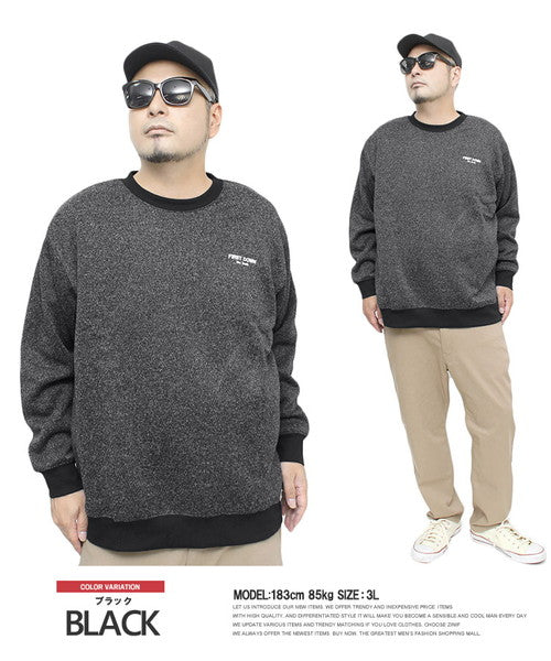 ワンカラーズ one colors FIRST DOWN ニットフリース スウェット メンズ 大きいサイズ 裏起毛 ロゴ プリント クルーネック トレーナー  トップス スエッ,ブラック