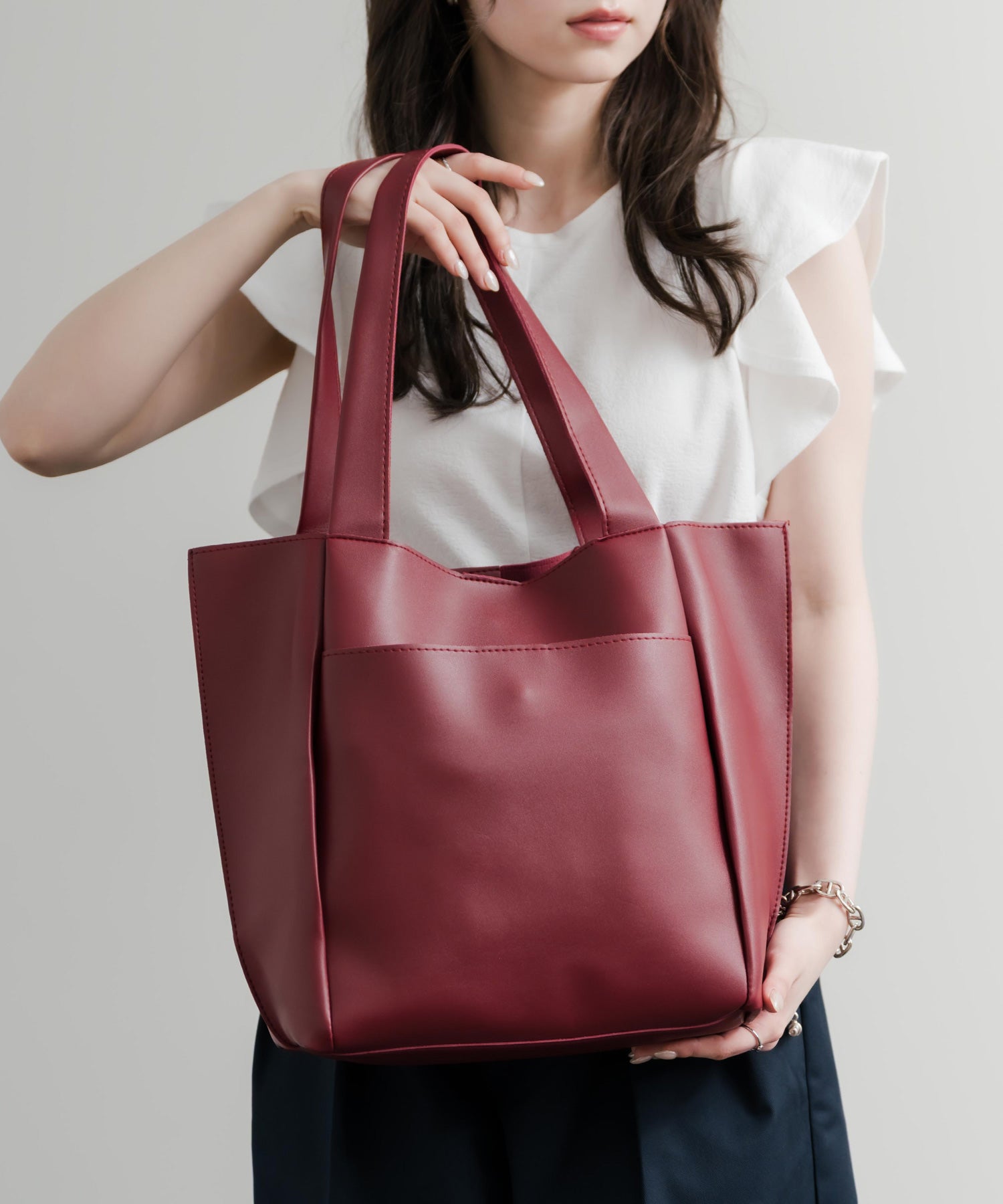 ロッキーモンロー Rocky Monroe トートバッグ 肩掛け ポーチ メンズ レディース フェイクレザー PU 合成皮革 ショルダー 手提げ サブ 鞄 A4収納 モード シンプル 14772 （ベージュ） ベージュ