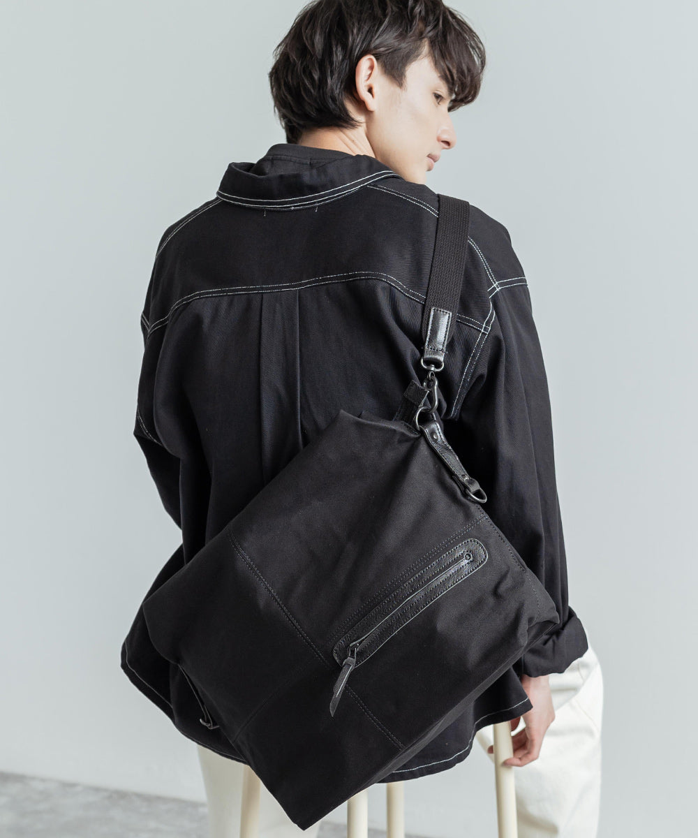 ロッキーモンロー Rocky Monroe ショルダーバッグ メンズ 日本製 レザー トート 手提げ エディターズ 本革 牛革 3WAY 国産 キャンバス 撥水 A4 B4 通勤通学 ギフト プレゼント  （ブラック） ブラック