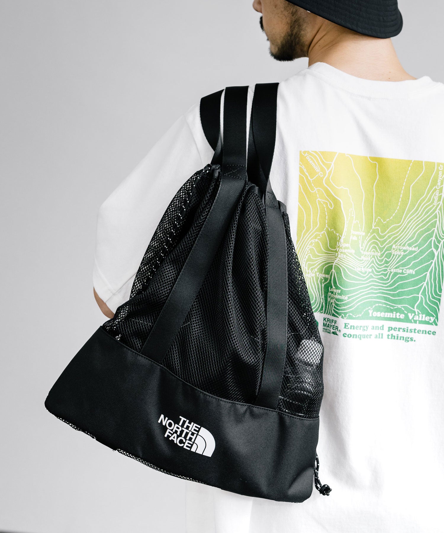 ロッキーモンロー Rocky Monroe THE NORTH FACE ザ・ノースフェイス WHITE LABEL ホワイトレーベル 韓国 限定 メッシュバッグ エコバッグ メンズ レディース ショルダ （ブラック） ブラック