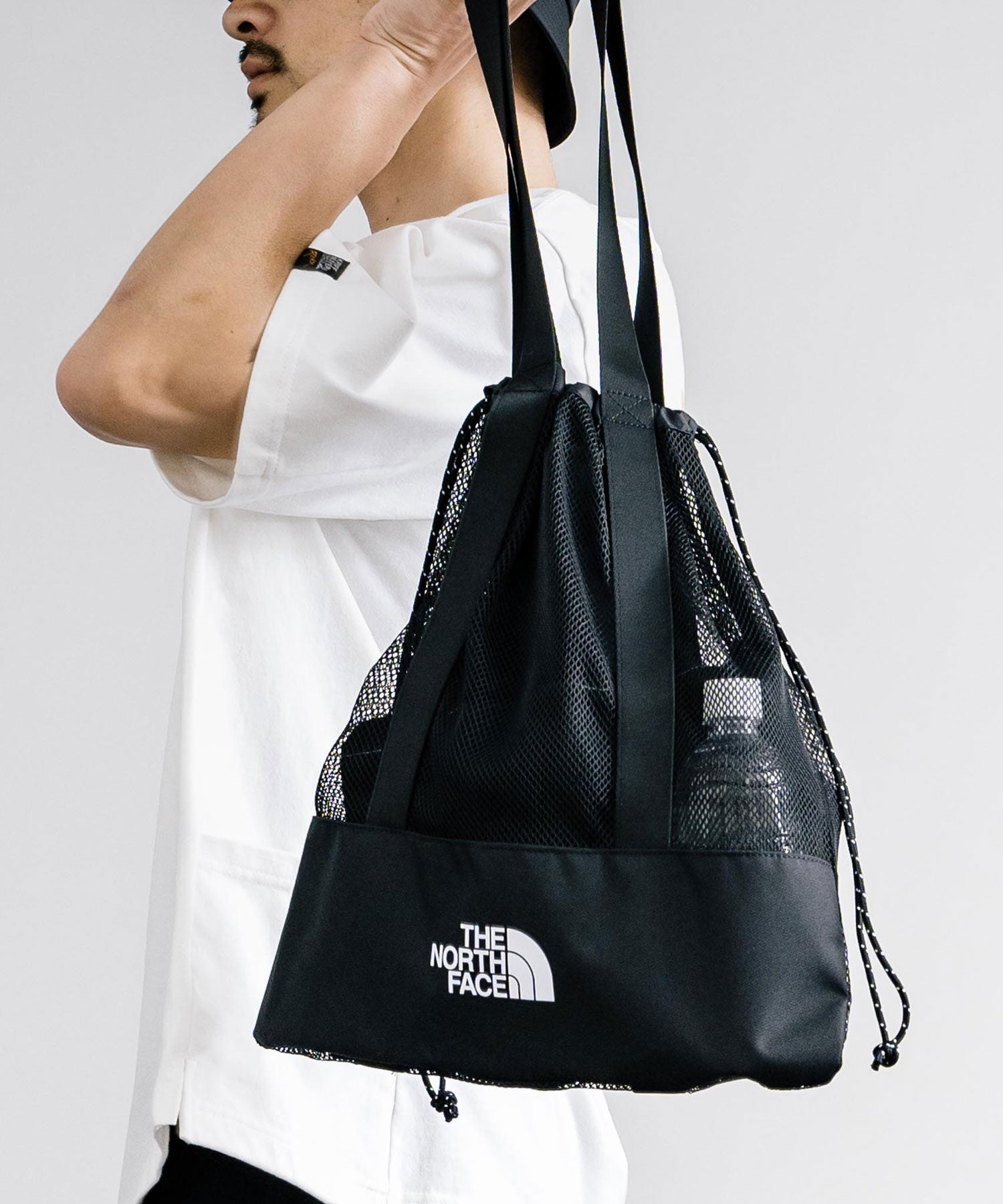 ロッキーモンロー Rocky Monroe THE NORTH FACE ザ・ノースフェイス WHITE LABEL ホワイトレーベル 韓国 限定 メッシュバッグ エコバッグ メンズ レディース ショルダ （ブラック） ブラック