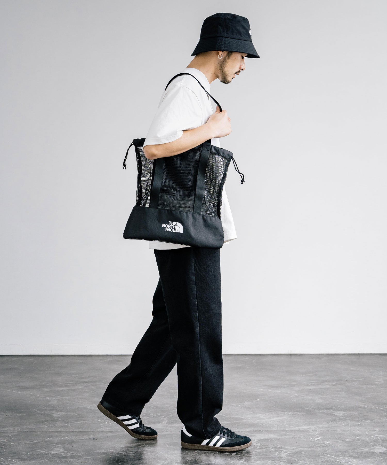 ロッキーモンロー Rocky Monroe THE NORTH FACE ザ・ノースフェイス WHITE LABEL ホワイトレーベル 韓国 限定 メッシュバッグ エコバッグ メンズ レディース ショルダ （ブラック） ブラック