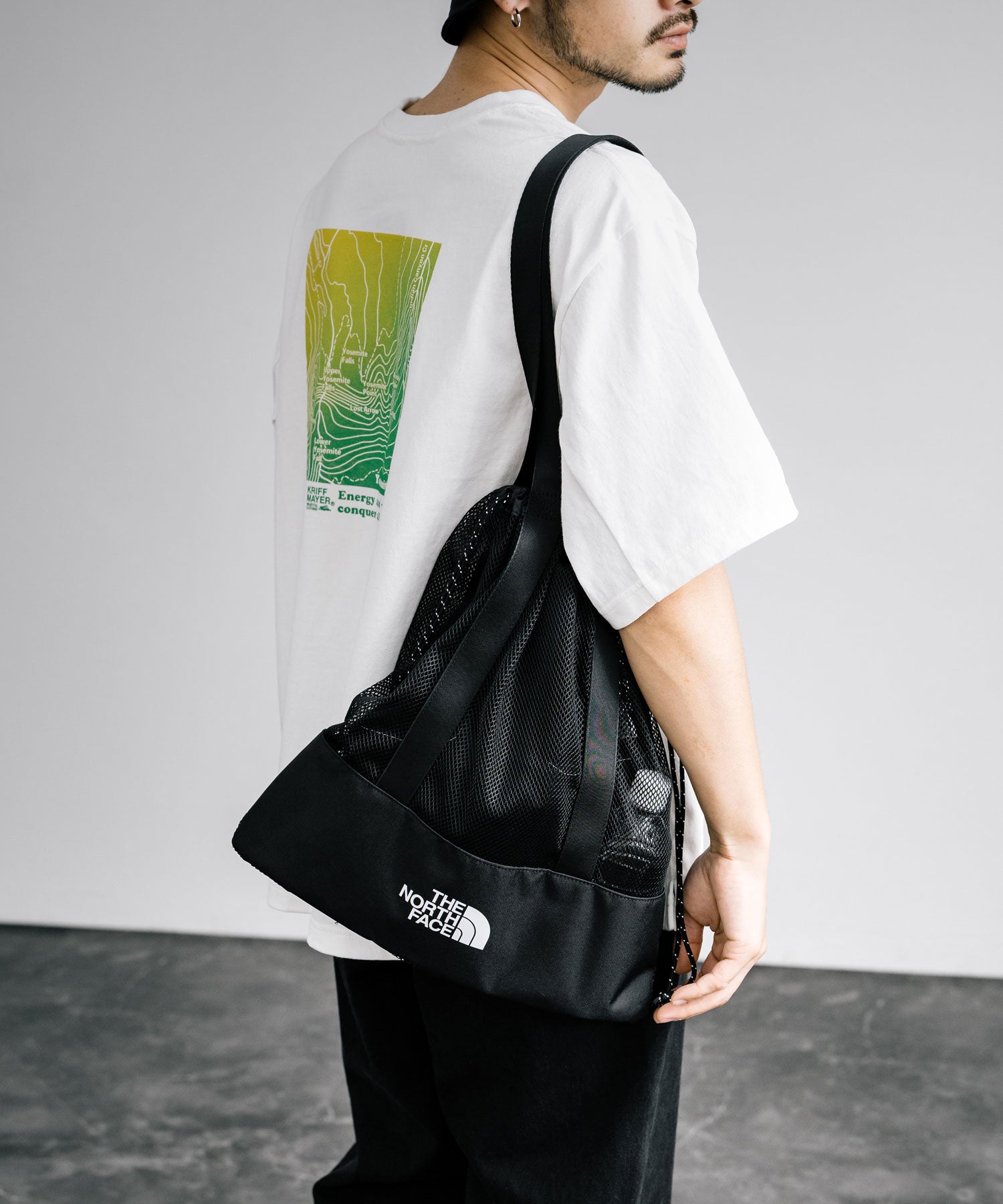 ロッキーモンロー Rocky Monroe THE NORTH FACE ザ・ノースフェイス WHITE LABEL ホワイトレーベル 韓国 限定 メッシュバッグ エコバッグ メンズ レディース ショルダ （ブラック） ブラック