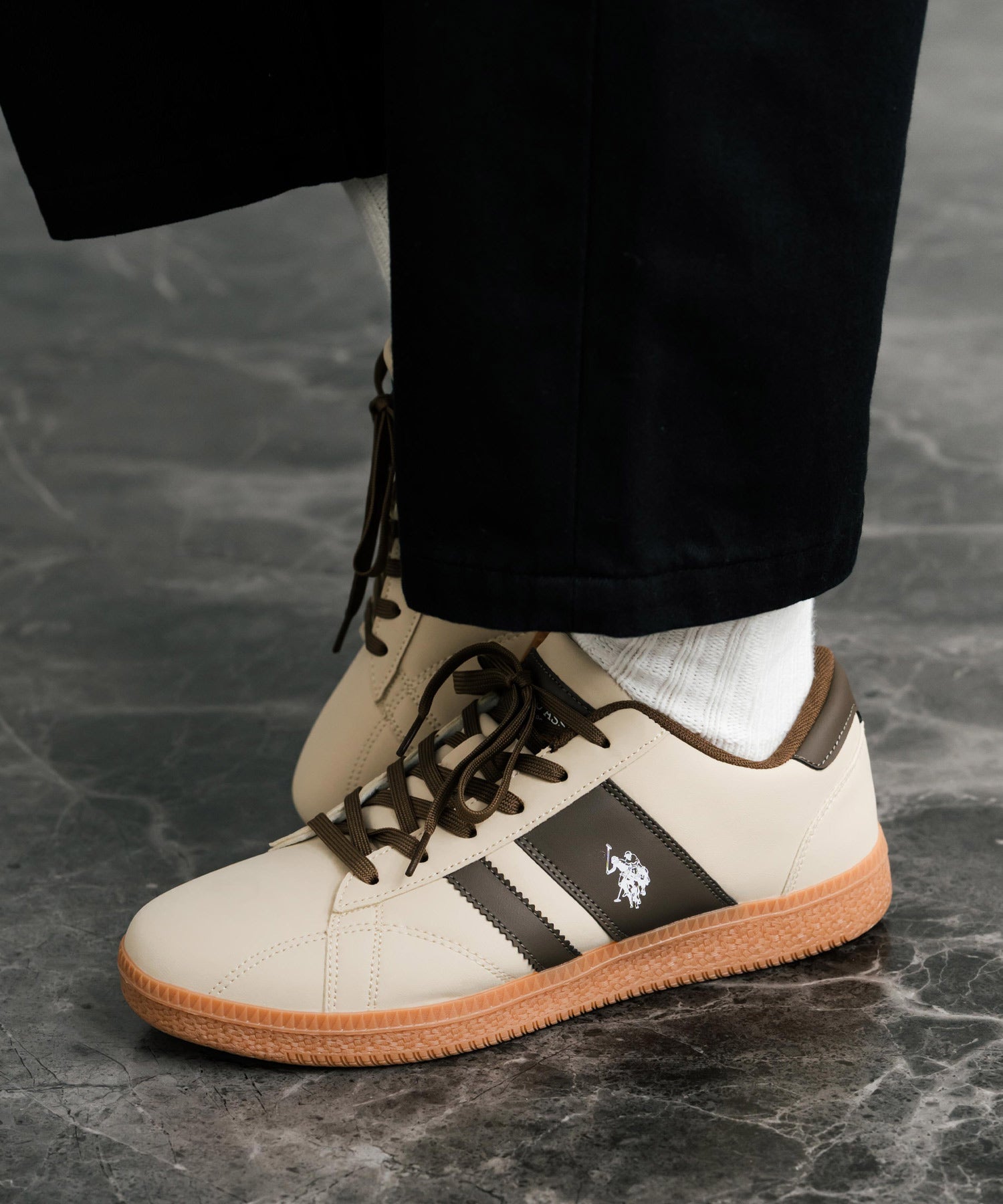 ロッキーモンロー Rocky Monroe スニーカー 厚底 メンズ レディース 紐靴 ロゴ フェイクレザー PU 合成皮革 ボリュームソール ローカット U.S. POLO ASSN. 14932 （ブラック） ブラック