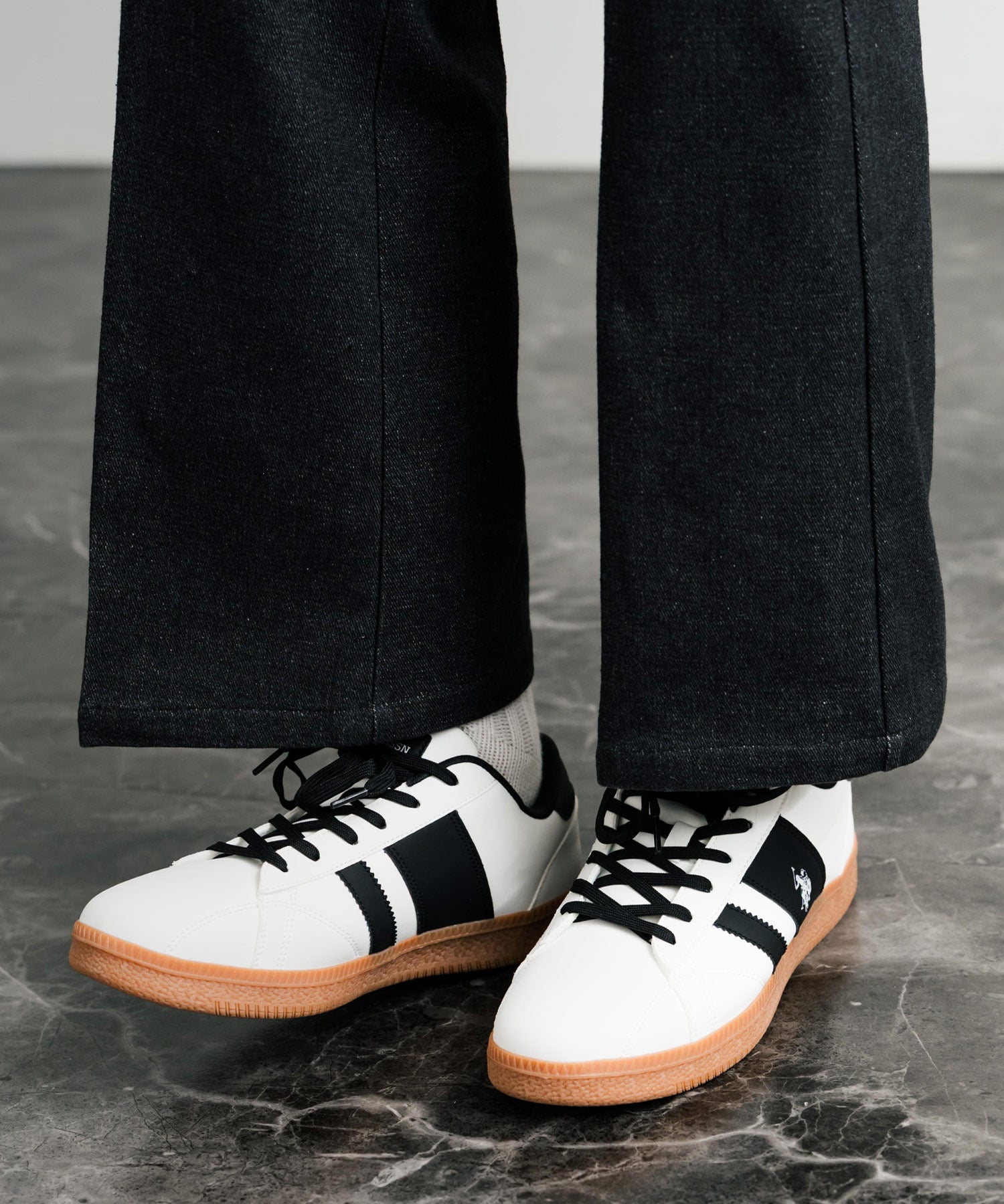 ロッキーモンロー Rocky Monroe スニーカー 厚底 メンズ レディース 紐靴 ロゴ フェイクレザー PU 合成皮革 ボリュームソール ローカット U.S. POLO ASSN. 14932 （ブラック） ブラック