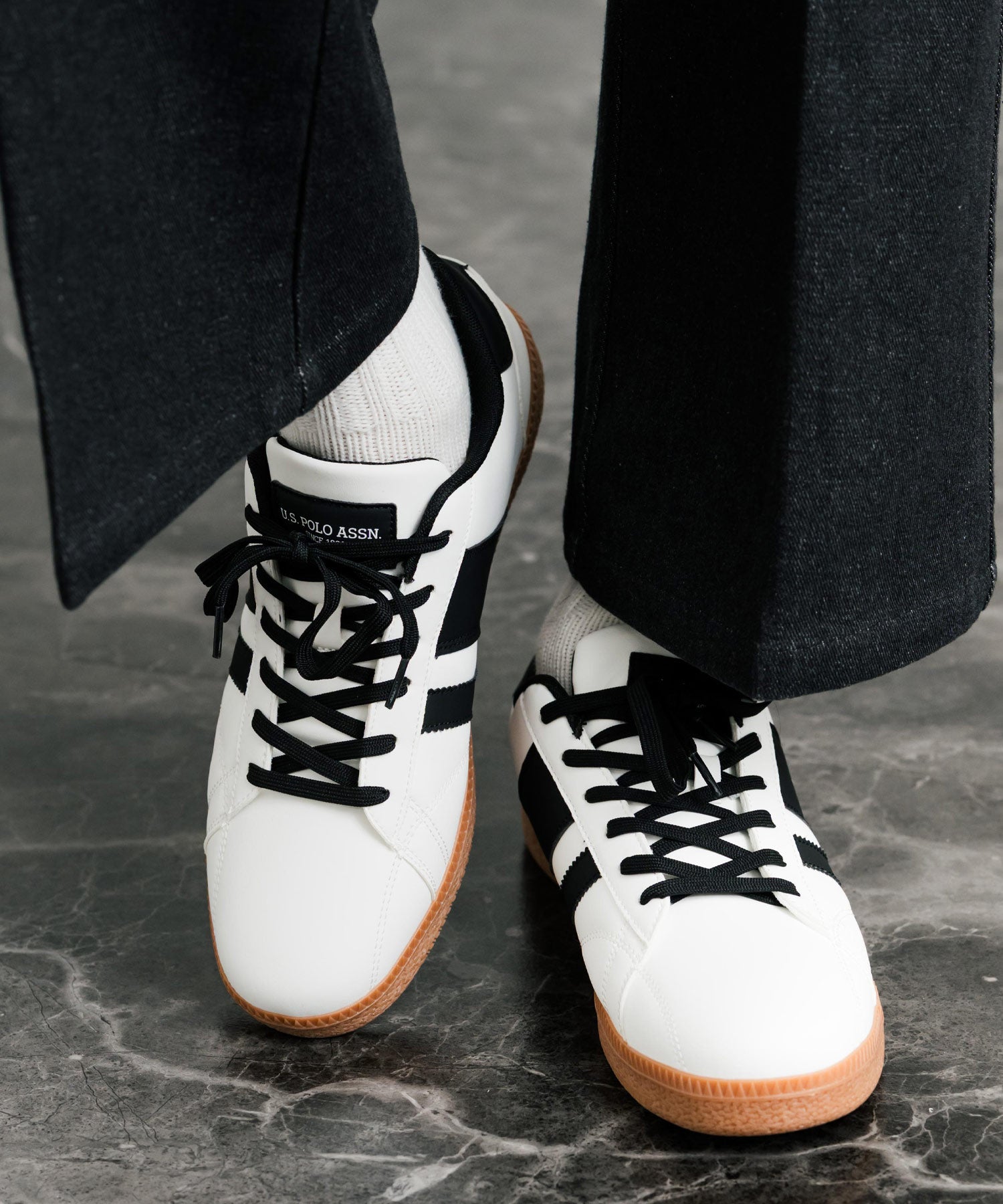 ロッキーモンロー Rocky Monroe スニーカー 厚底 メンズ レディース 紐靴 ロゴ フェイクレザー PU 合成皮革 ボリュームソール ローカット U.S. POLO ASSN. 14932 （ブラック） ブラック