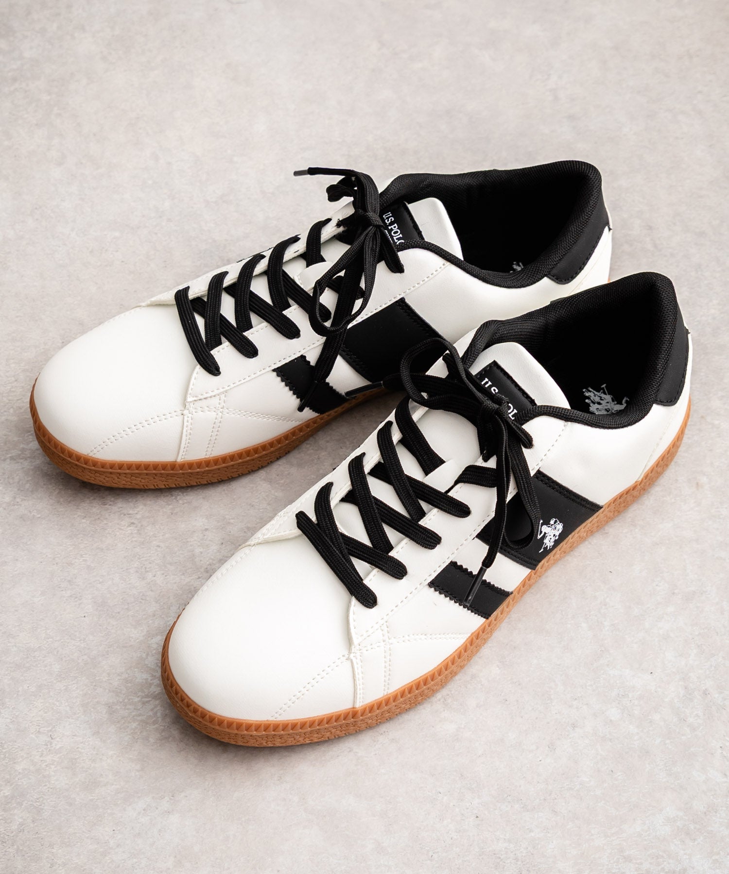 ロッキーモンロー Rocky Monroe スニーカー 厚底 メンズ レディース 紐靴 ロゴ フェイクレザー PU 合成皮革 ボリュームソール ローカット U.S. POLO ASSN. 14932 （ブラック） ブラック