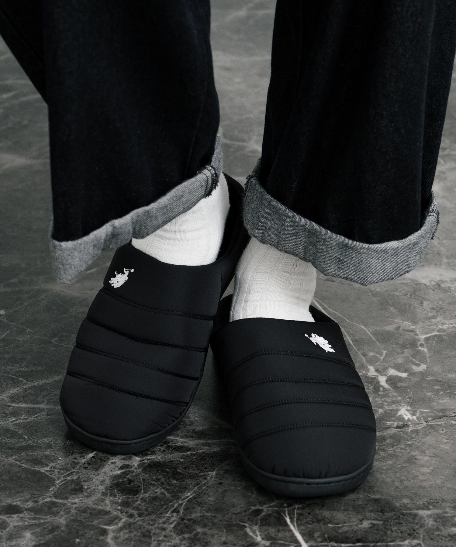 ロッキーモンロー Rocky Monroe モックシューズ スリッパ  靴 メンズ レディース バブーシュ ルームシューズ スリッポン 別注 オリジナル U.S. POLO ASSN. 14948 （ブラック(ナイロンライク)） ブラック(ナイロンライク)