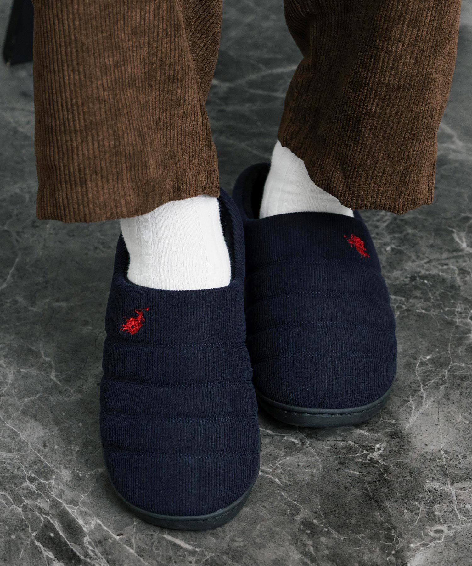 ロッキーモンロー Rocky Monroe モックシューズ スリッパ  靴 メンズ レディース バブーシュ ルームシューズ スリッポン 別注 オリジナル U.S. POLO ASSN. 14948 （ネイビー(コーデュロイ)） ネイビー(コーデュロイ)