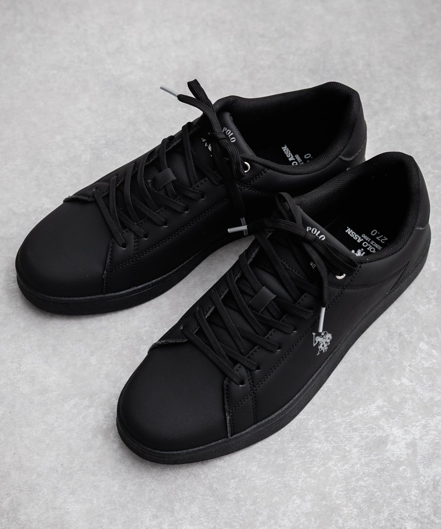 ロッキーモンロー Rocky Monroe スニーカー 紐靴 ロゴ メンズ レディース ローカット フェイクレザー PU 合成皮革 U.S. POLO ASSN. ユーエスポロアッスン 15640 （ブラック×シルバー） ブラック×シルバー