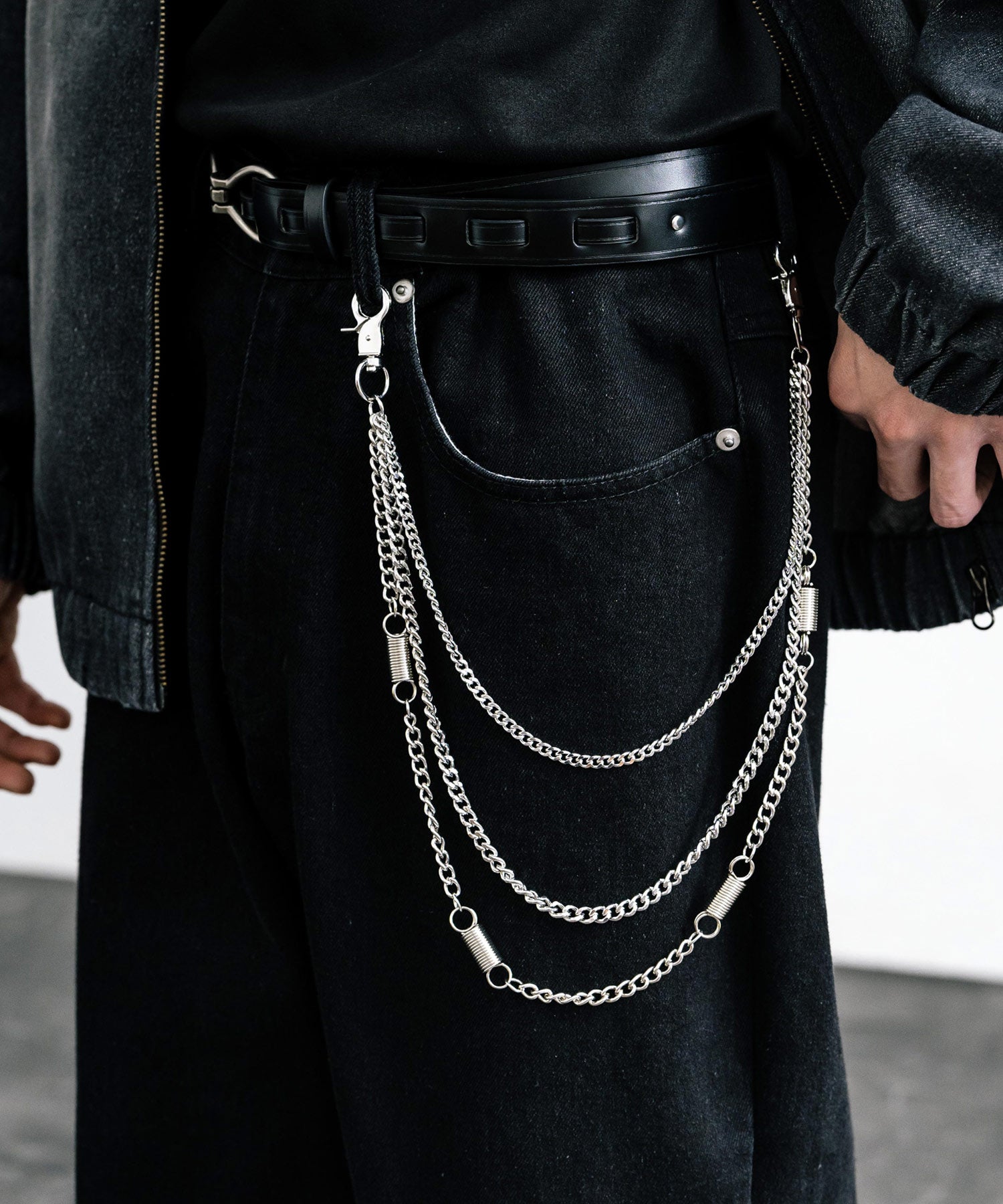 ロッキーモンロー Rocky Monroe ウォレットチェーン ステンレス カニカン式 メンズ レディース シルバー 2連 3連 アクセ キーリング シンプル カジュアル モード プレゼント 14241 （B） B