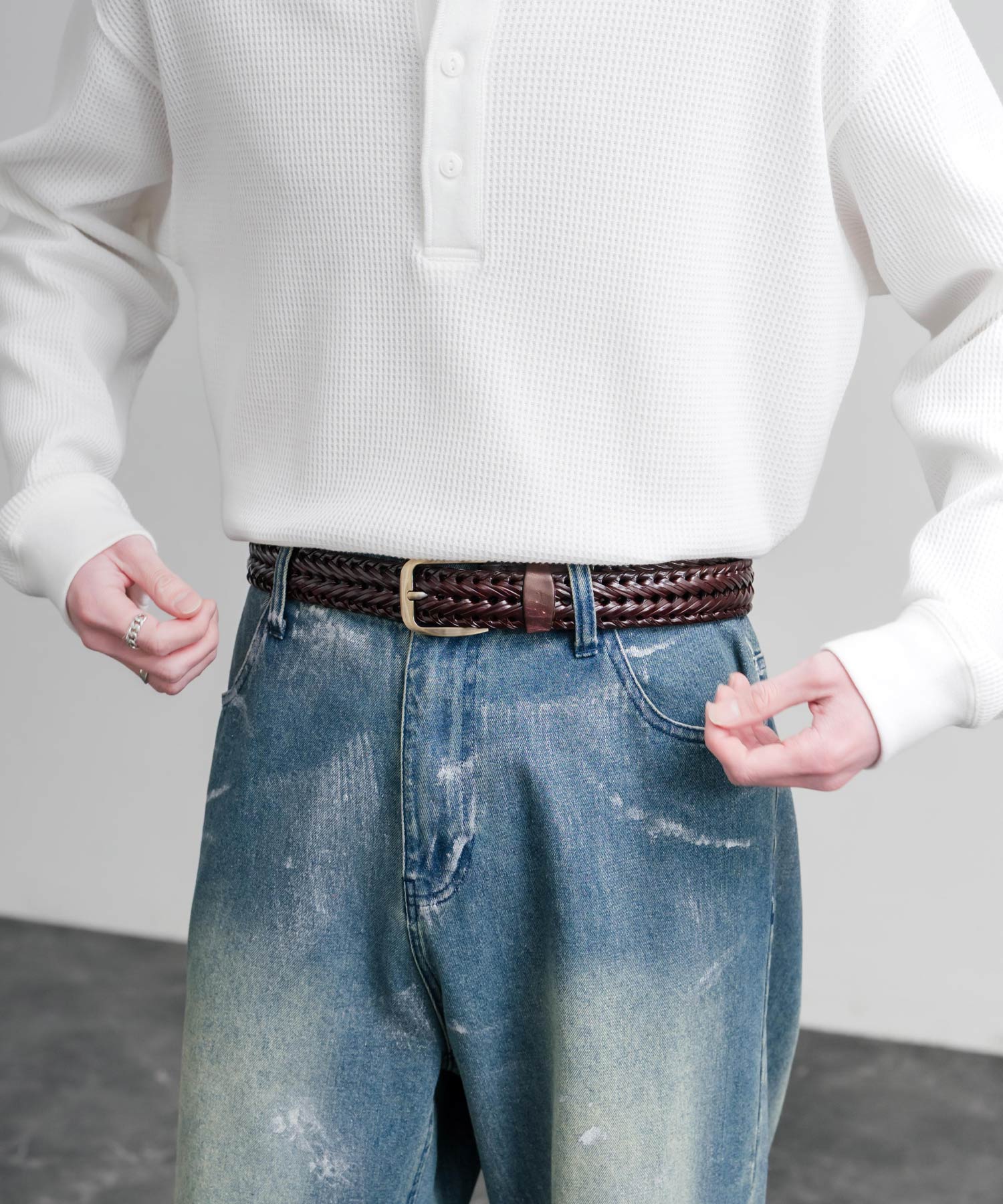 ロッキーモンロー Rocky Monroe レザーベルト メッシュ 本革 メンズ レディース ラウンドバックル スクエア カジュアル アメカジ シンプル 韓国 モード レトロ おしゃれ ギフト 15729 （ブラック） ブラック