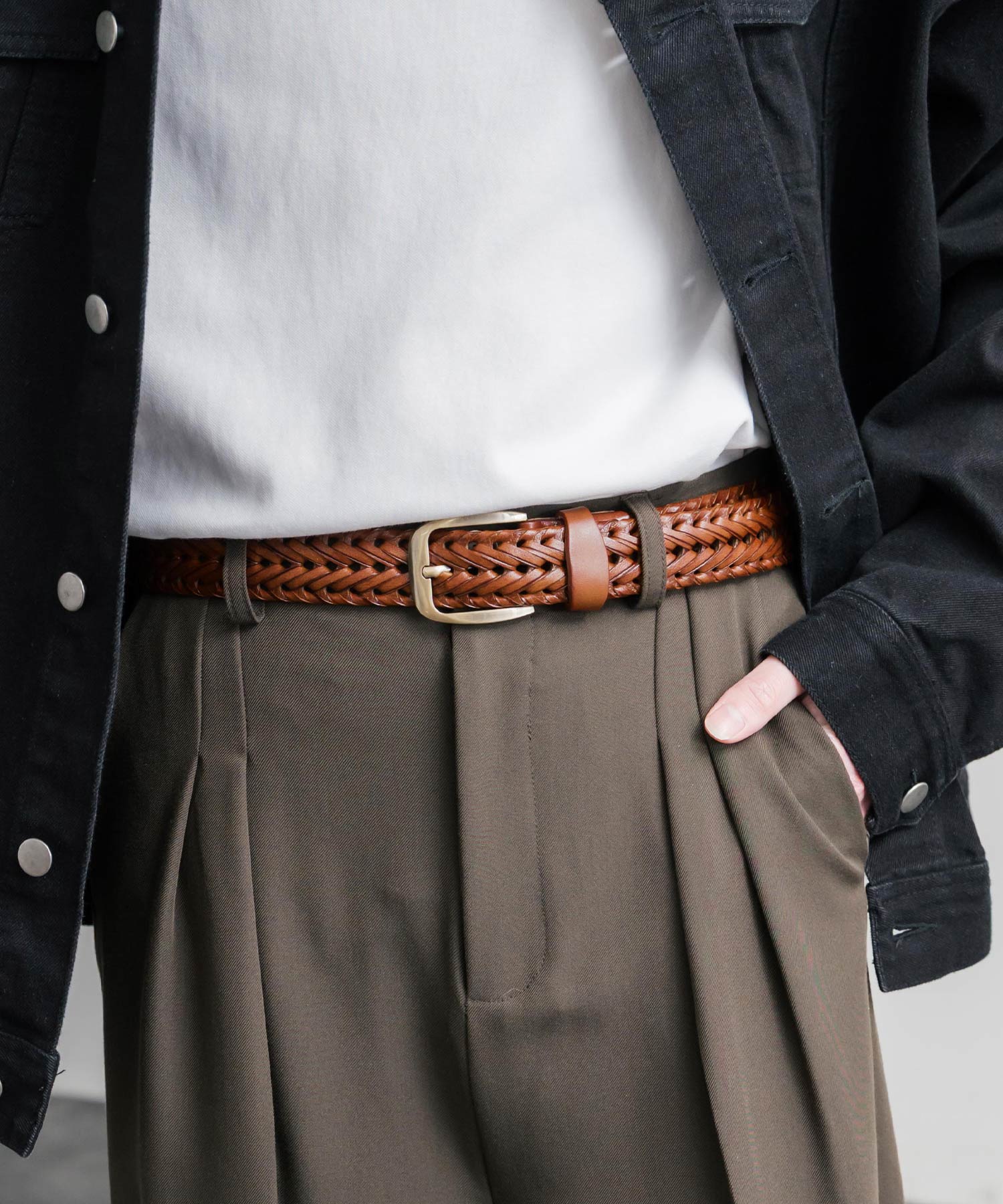 ロッキーモンロー Rocky Monroe レザーベルト メッシュ 本革 メンズ レディース ラウンドバックル スクエア カジュアル アメカジ シンプル 韓国 モード レトロ おしゃれ ギフト 15729 （ブラウン） ブラウン