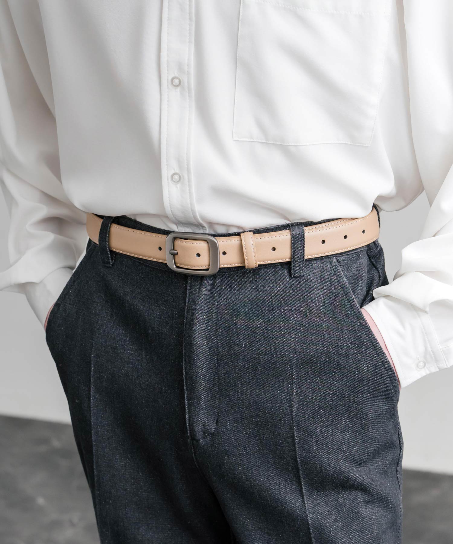 ロッキーモンロー Rocky Monroe レザーベルト スクエアバックル 本革 メンズ レディース マット カジュアル アメカジ シンプル ビジネス 韓国 モード おしゃれ ギフト 15730 （ベージュ） ベージュ