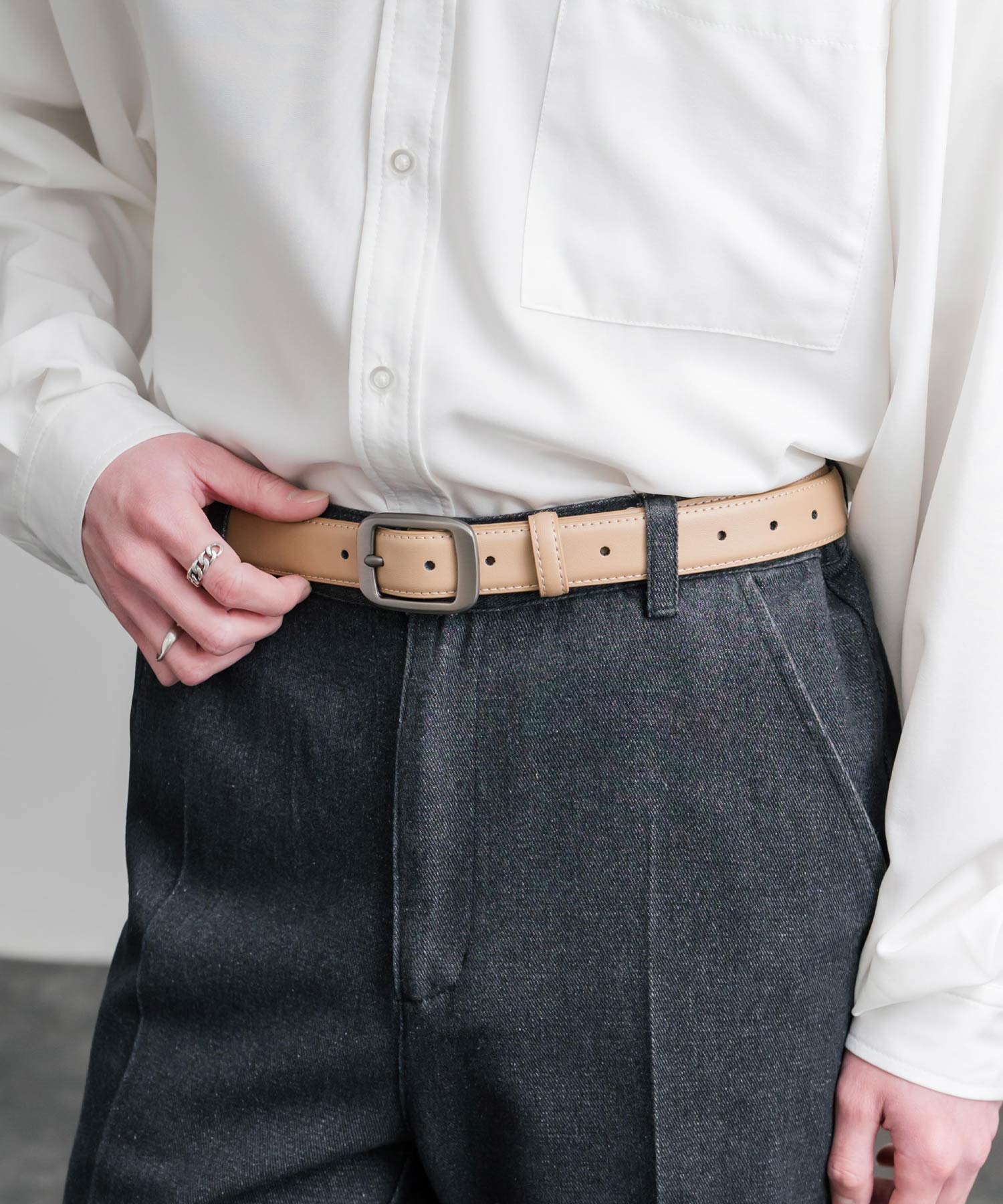 ロッキーモンロー Rocky Monroe レザーベルト スクエアバックル 本革 メンズ レディース マット カジュアル アメカジ シンプル ビジネス 韓国 モード おしゃれ ギフト 15730 （ベージュ） ベージュ