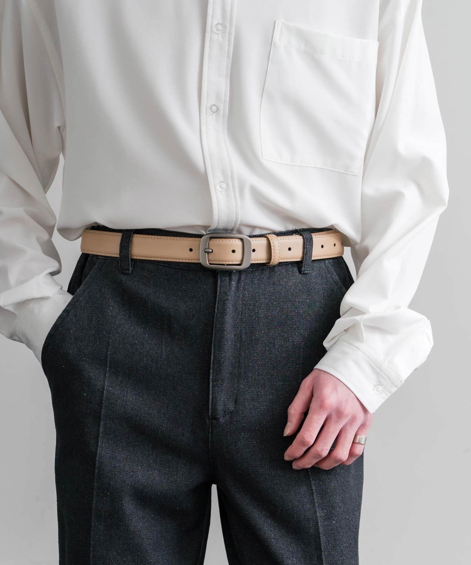 ロッキーモンロー Rocky Monroe レザーベルト スクエアバックル 本革 メンズ レディース マット カジュアル アメカジ シンプル ビジネス 韓国 モード おしゃれ ギフト 15730 （ベージュ） ベージュ