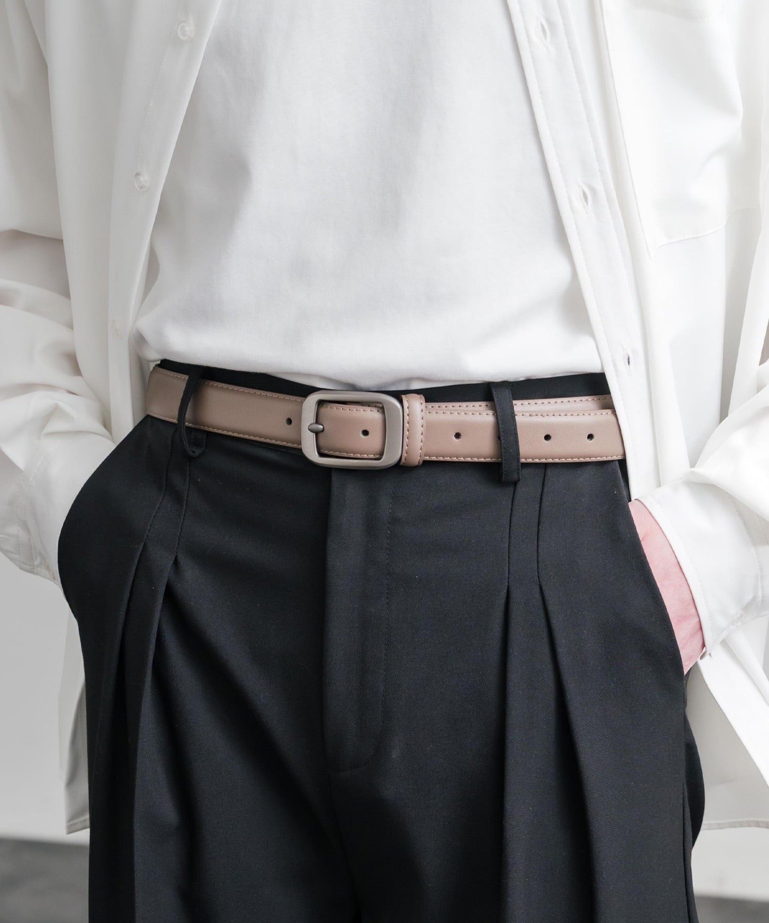 ロッキーモンロー Rocky Monroe レザーベルト スクエアバックル 本革 メンズ レディース マット カジュアル アメカジ シンプル ビジネス 韓国 モード おしゃれ ギフト 15730 （ベージュ） ベージュ