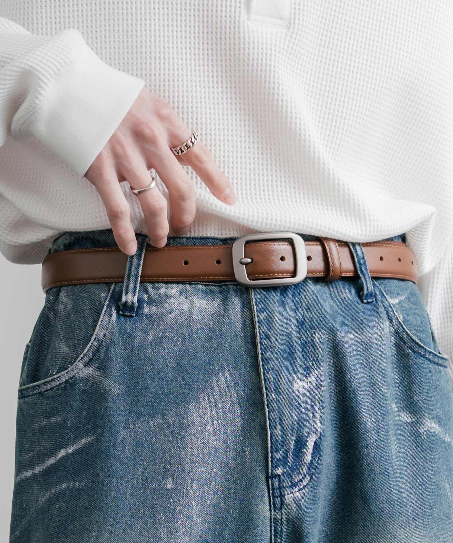 ロッキーモンロー Rocky Monroe レザーベルト スクエアバックル 本革 メンズ レディース マット カジュアル アメカジ シンプル ビジネス 韓国 モード おしゃれ ギフト 15730 （ブラウン） ブラウン