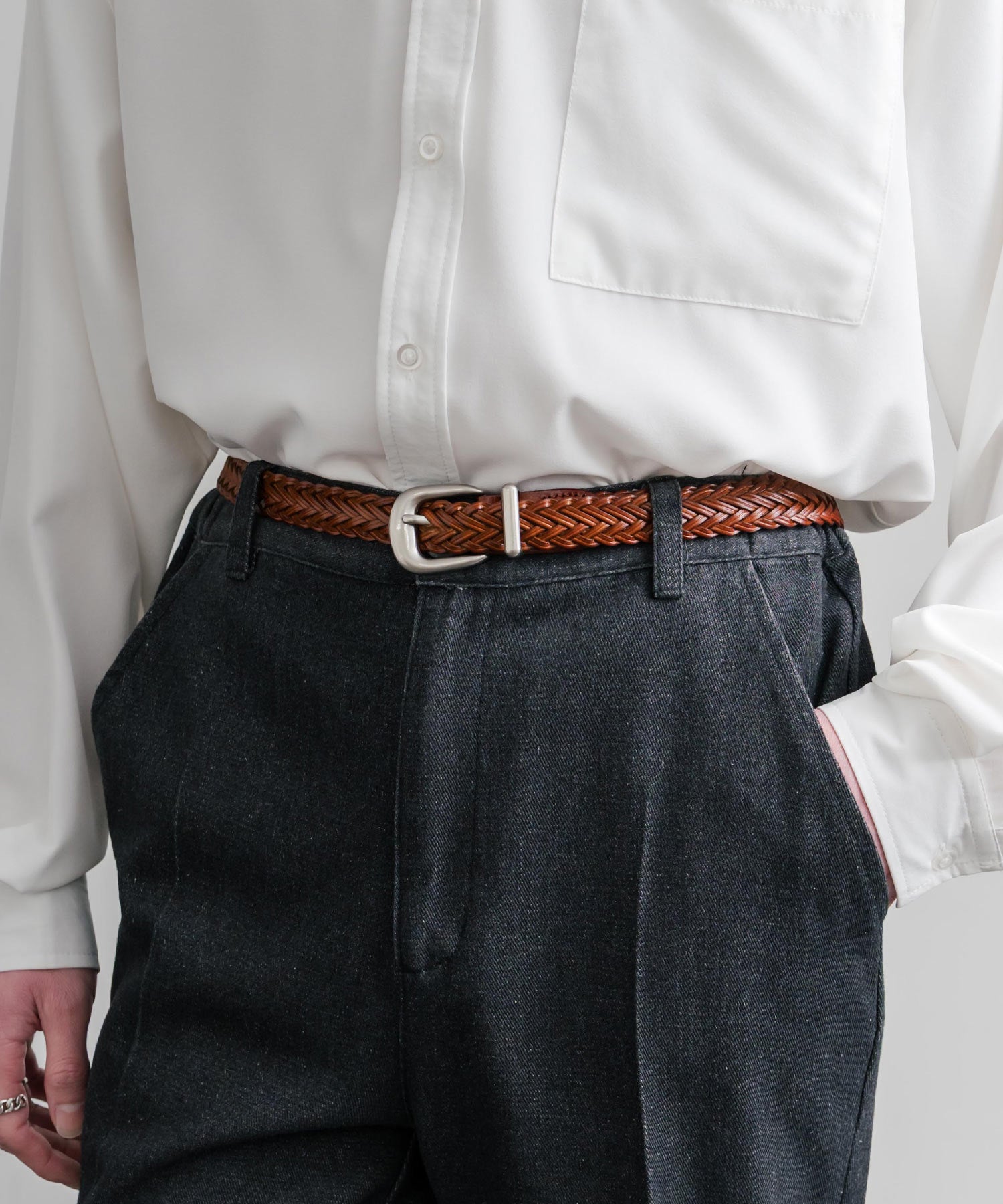 ロッキーモンロー Rocky Monroe レザーベルト メッシュ 本革 メンズ レディース ラウンドバックル カジュアル アメカジ シンプル 韓国 モード レトロ おしゃれ プレゼント 15731 （カフェ） カフェ