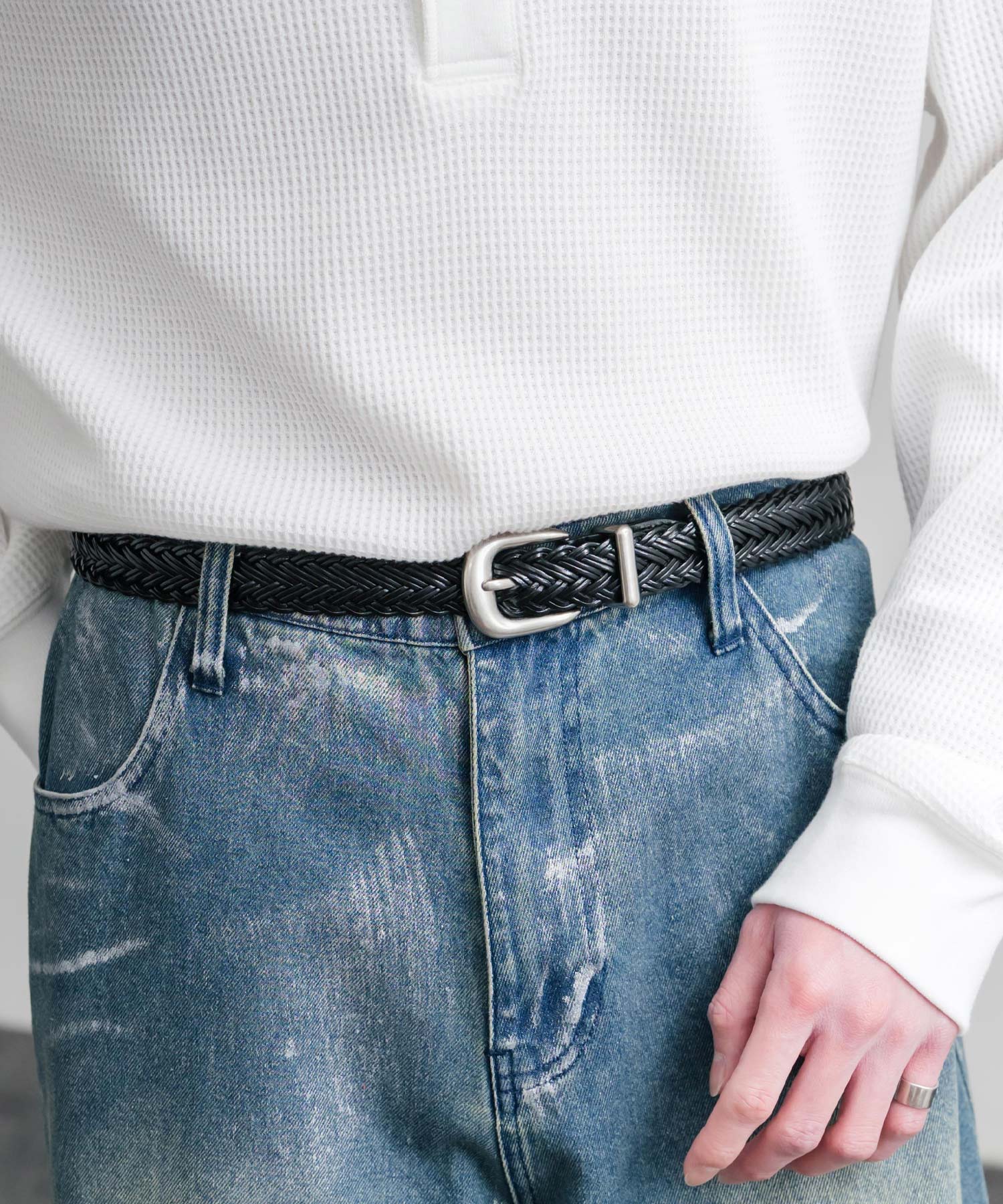 ロッキーモンロー Rocky Monroe レザーベルト メッシュ 本革 メンズ レディース ラウンドバックル カジュアル アメカジ シンプル 韓国 モード レトロ おしゃれ プレゼント 15731 （カフェ） カフェ