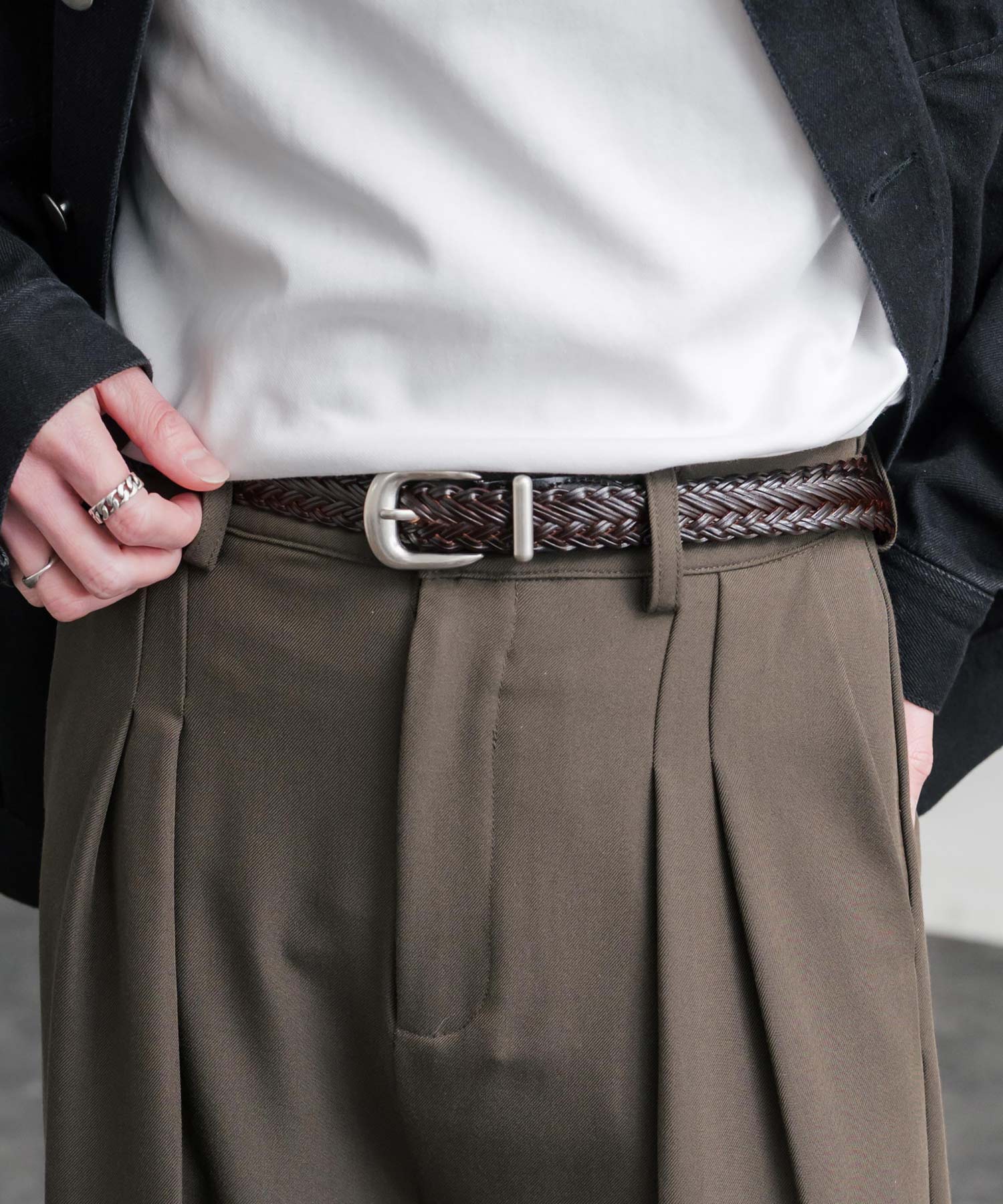 ロッキーモンロー Rocky Monroe レザーベルト メッシュ 本革 メンズ レディース ラウンドバックル カジュアル アメカジ シンプル 韓国 モード レトロ おしゃれ プレゼント 15731 （カフェ） カフェ