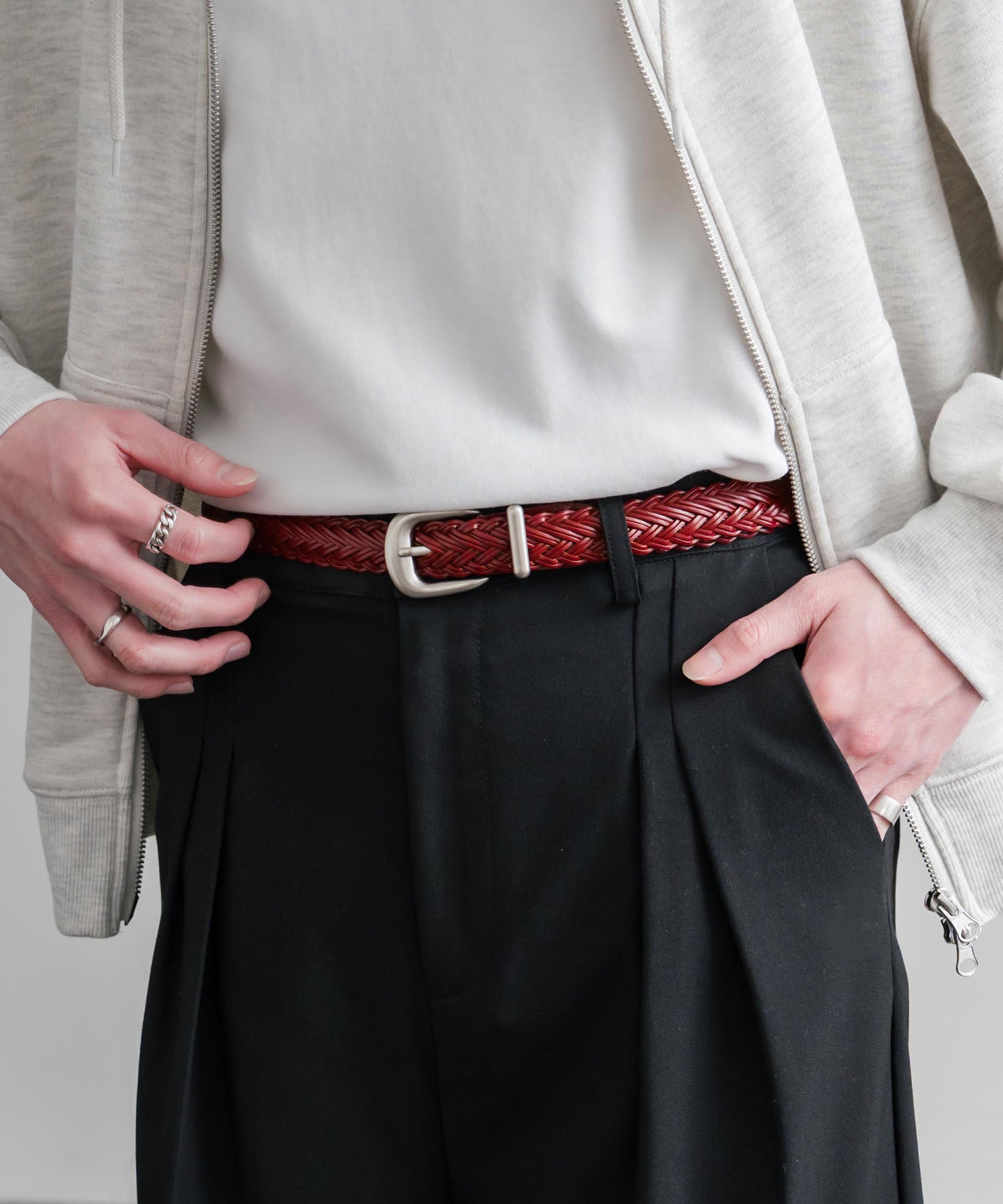 ロッキーモンロー Rocky Monroe レザーベルト メッシュ 本革 メンズ レディース ラウンドバックル カジュアル アメカジ シンプル 韓国 モード レトロ おしゃれ プレゼント 15731 （カフェ） カフェ