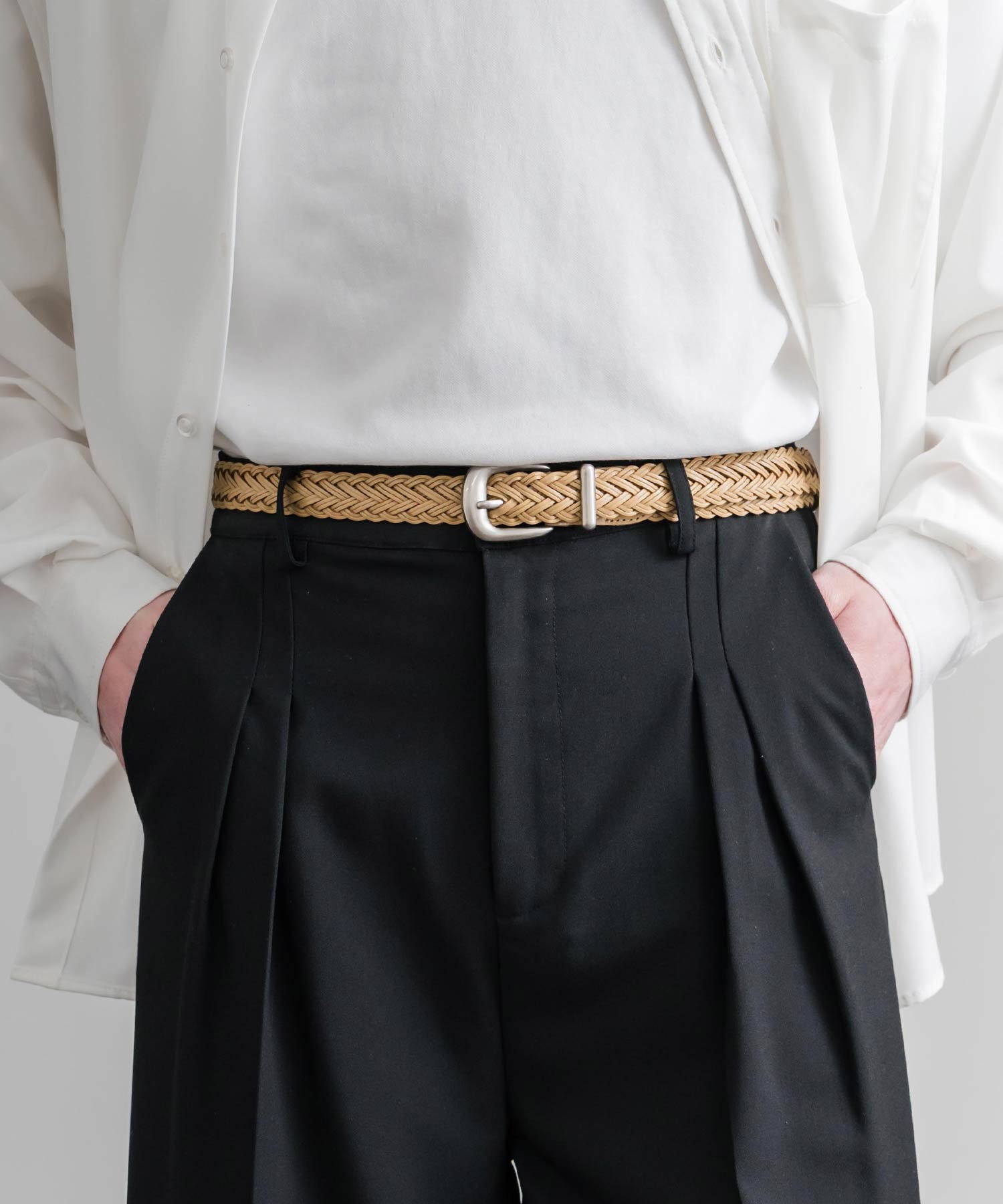 ロッキーモンロー Rocky Monroe レザーベルト メッシュ 本革 メンズ レディース ラウンドバックル カジュアル アメカジ シンプル 韓国 モード レトロ おしゃれ プレゼント 15731 （カフェ） カフェ